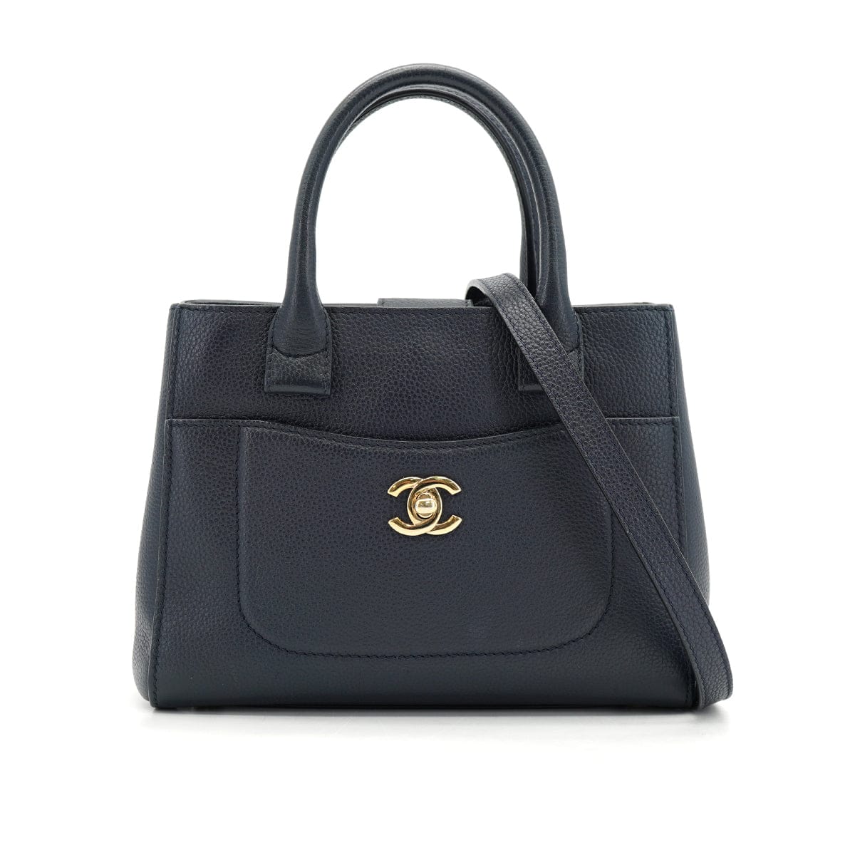 LUXURY PROMISE CHANEL NEO EXECUTIVE TOTE SHOULDER BAG NAVY LEATHER GOLD HARDWARE 90335589