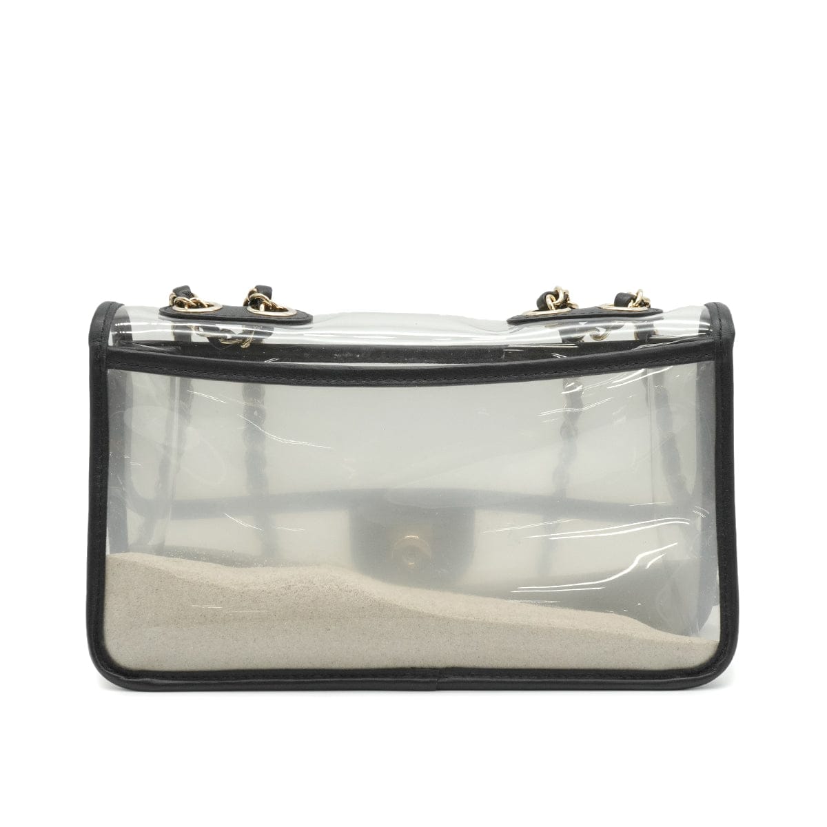 LUXURY PROMISE CHANEL SAND BY THE SEA CHAIN SHOULDER BAG BLACK CLEAR VINYL SAND LAMB SKIN GOLD HARDWARE 90341908