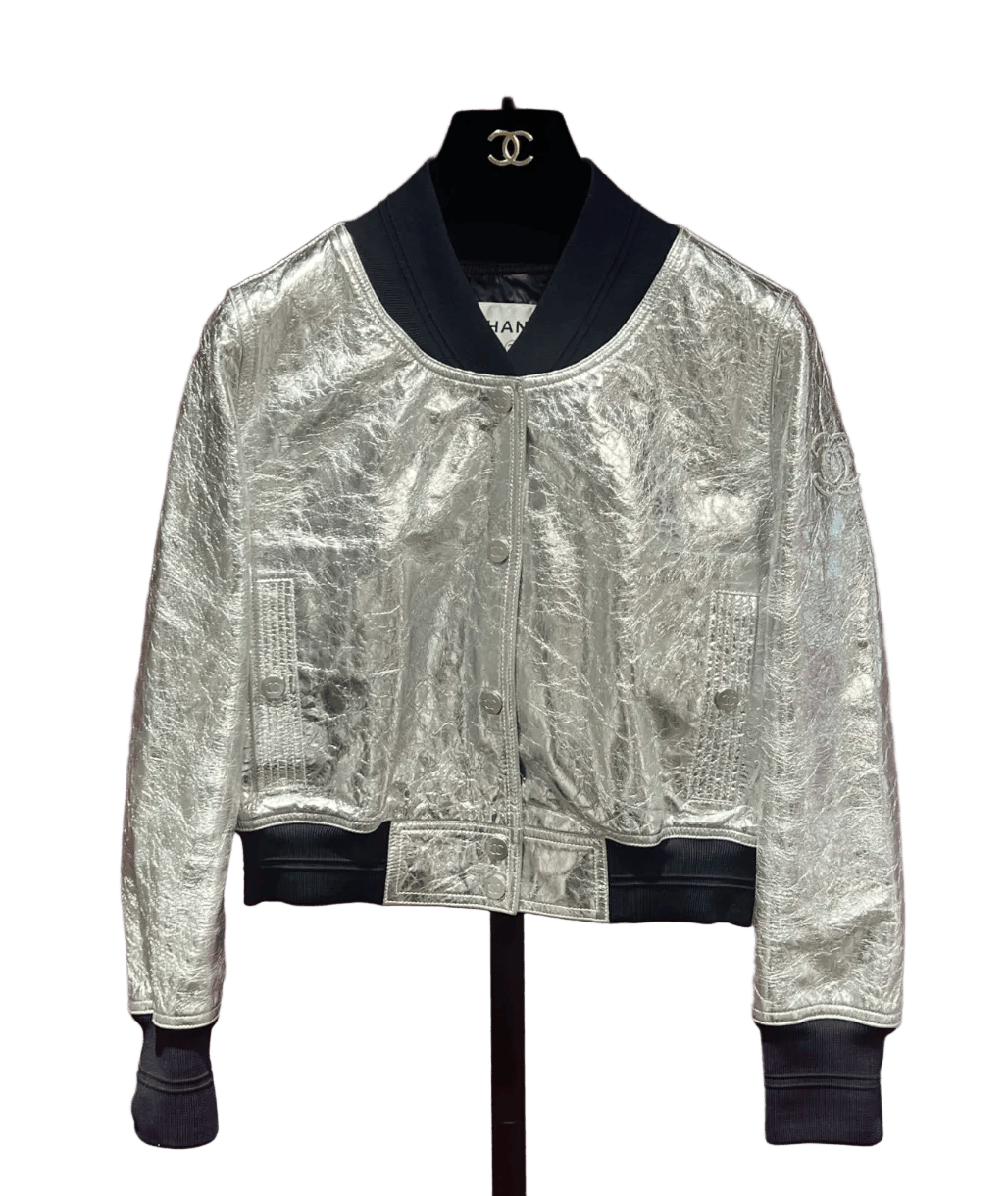 Luxury Promise CHANEL SILVER LEATHER JACKET 36 FT102091