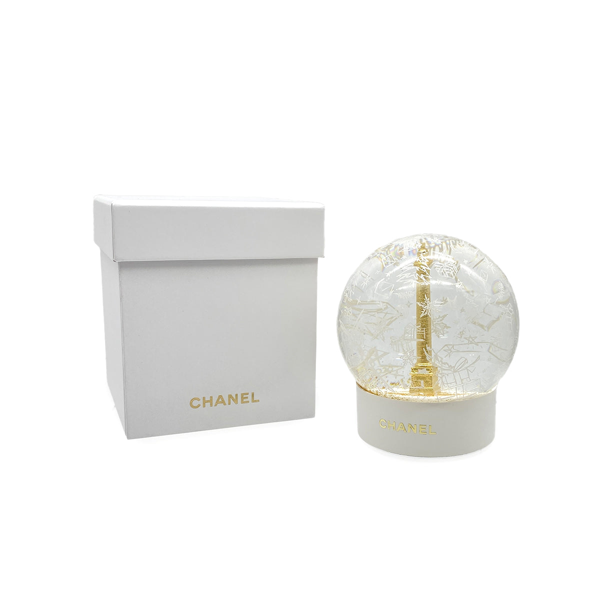 LUXURY PROMISE CHANEL SNOW GLOBE 2025 LIMITED EDITION VENDOME COLUM MOTIF WHITE GOLD 90322024