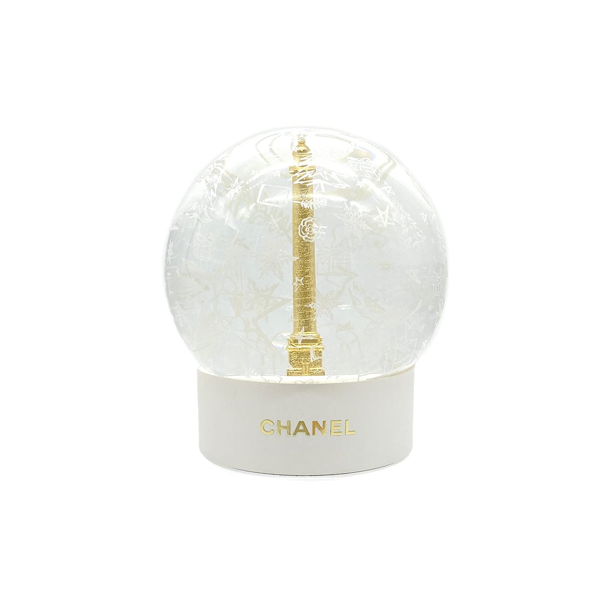 LUXURY PROMISE CHANEL SNOW GLOBE 2025 LIMITED EDITION VENDOME COLUM MOTIF WHITE GOLD 90322024