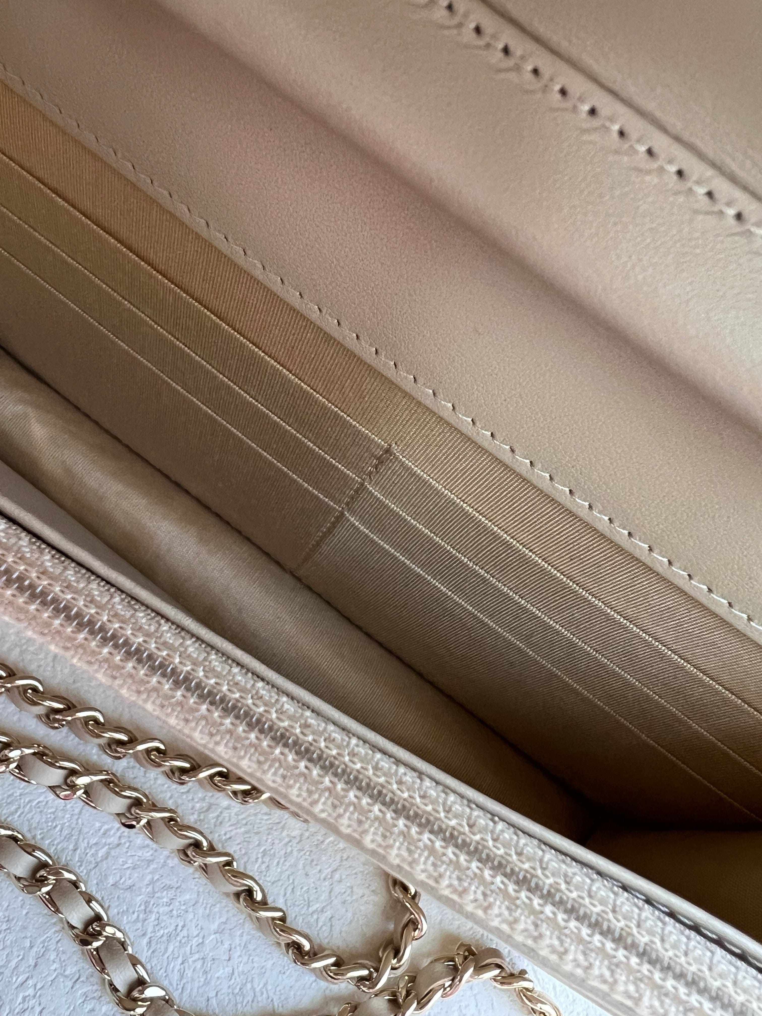 LUXURY PROMISE Chanel Tweed/Shearling Beige/Black WOC with Pouch GHW SYCB1140