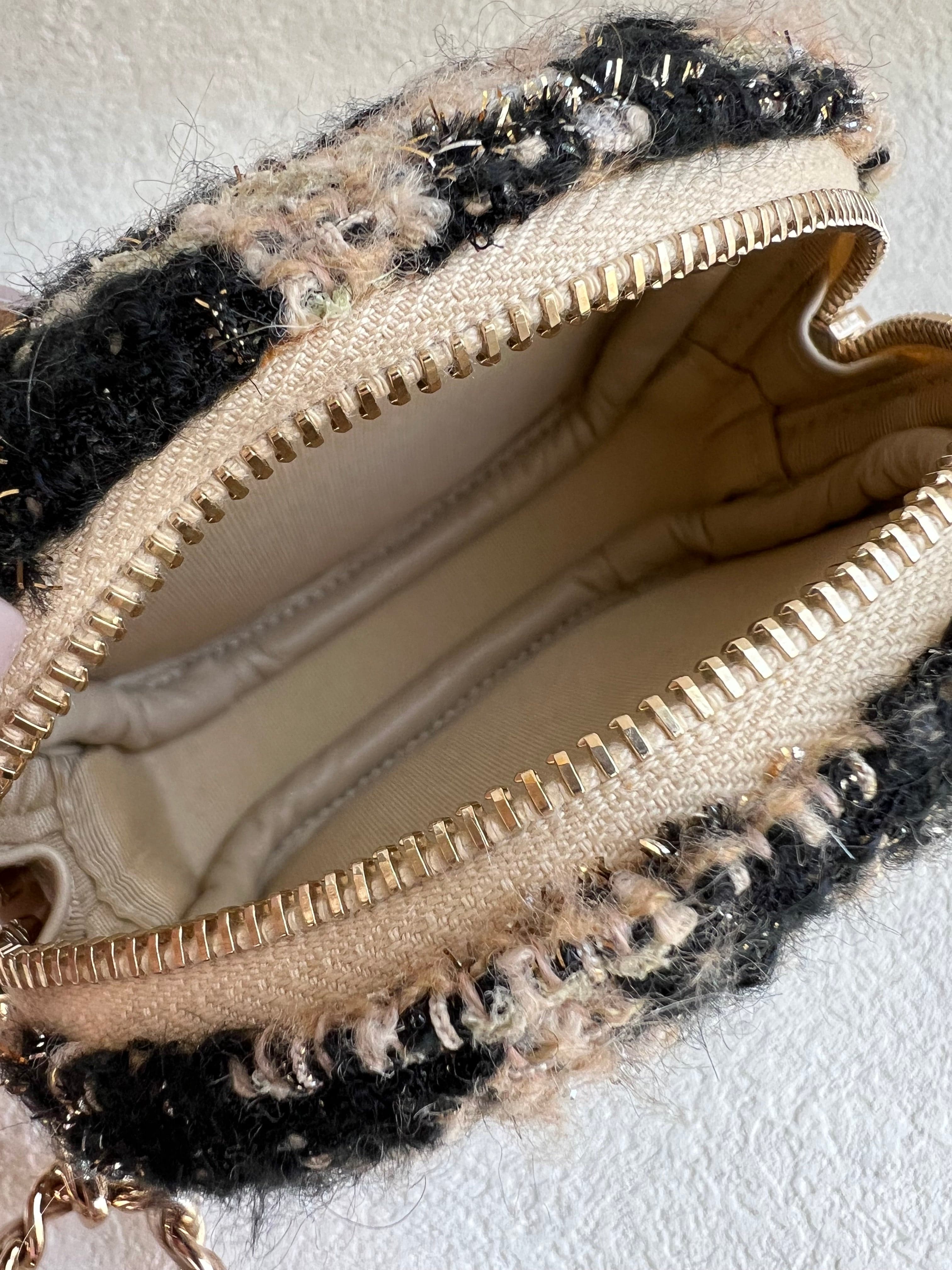 LUXURY PROMISE Chanel Tweed/Shearling Beige/Black WOC with Pouch GHW SYCB1140