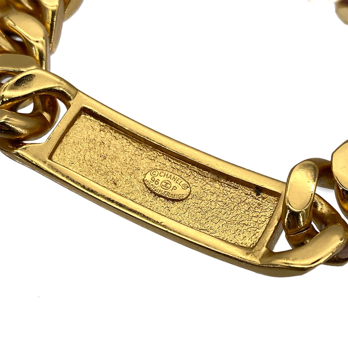LUXURY PROMISE CHANEL VINTAGE BRACELET LOGO PLATE GOLD ACCESSORY 96P 90275937