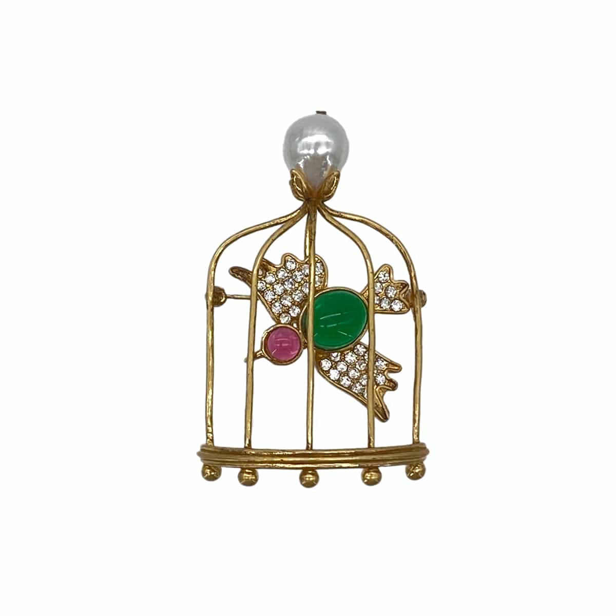 LUXURY PROMISE CHANEL VINTAGE BROOCH BIRDCAGE FAUX PEARL RHINESTONE COLOR STONE ACCESSORY 29 90285383