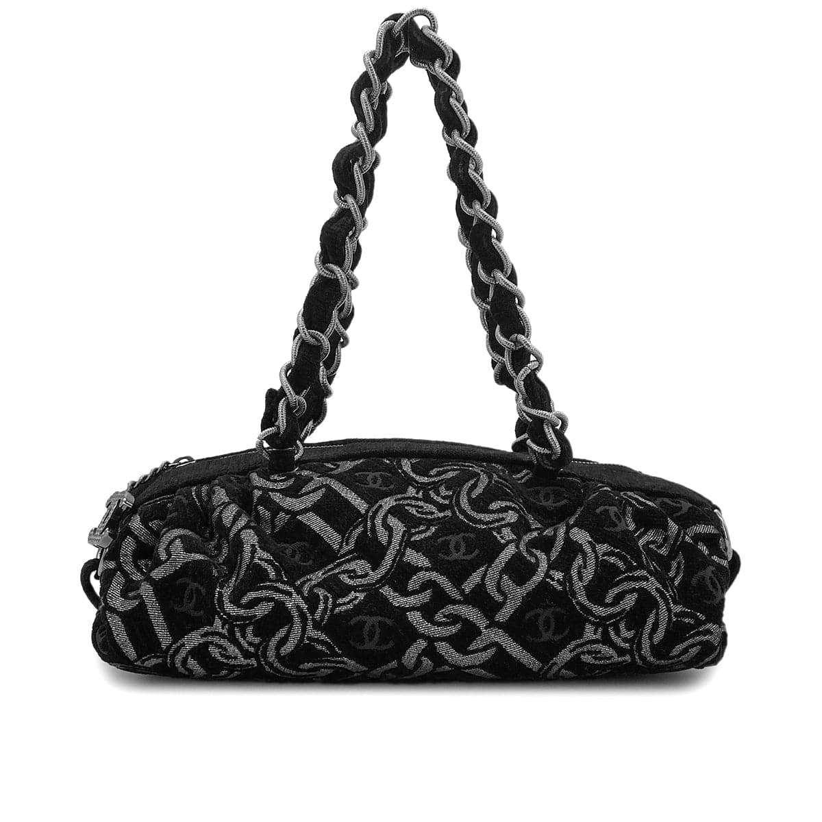 LUXURY PROMISE CHANEL VINTAGE CHAIN HAND BAG BLACK CANVAS 90301650