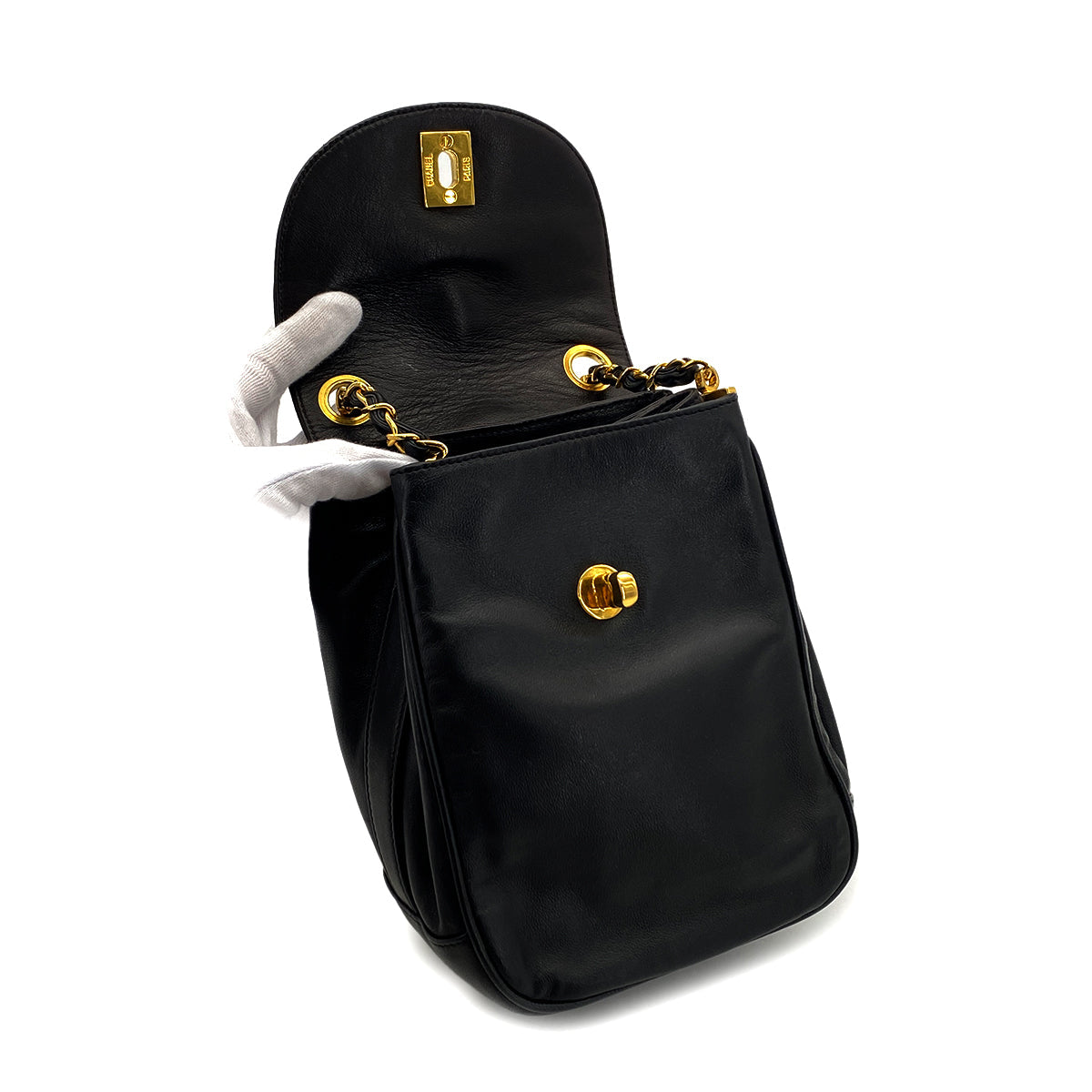 LUXURY PROMISE CHANEL VINTAGE CHAIN SHOULDER BAG BLACK LAMB SKIN 90287233