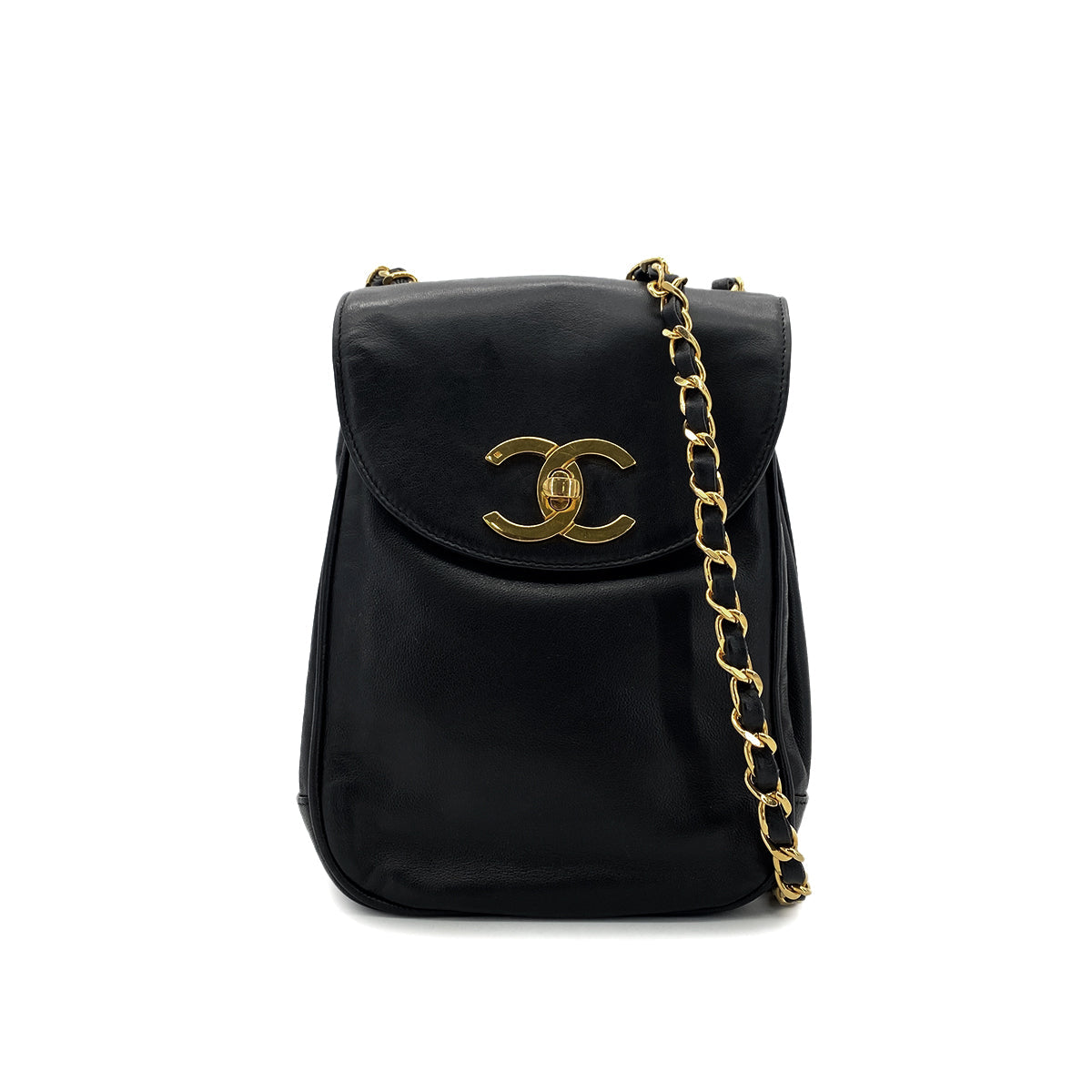 LUXURY PROMISE CHANEL VINTAGE CHAIN SHOULDER BAG BLACK LAMB SKIN 90287233