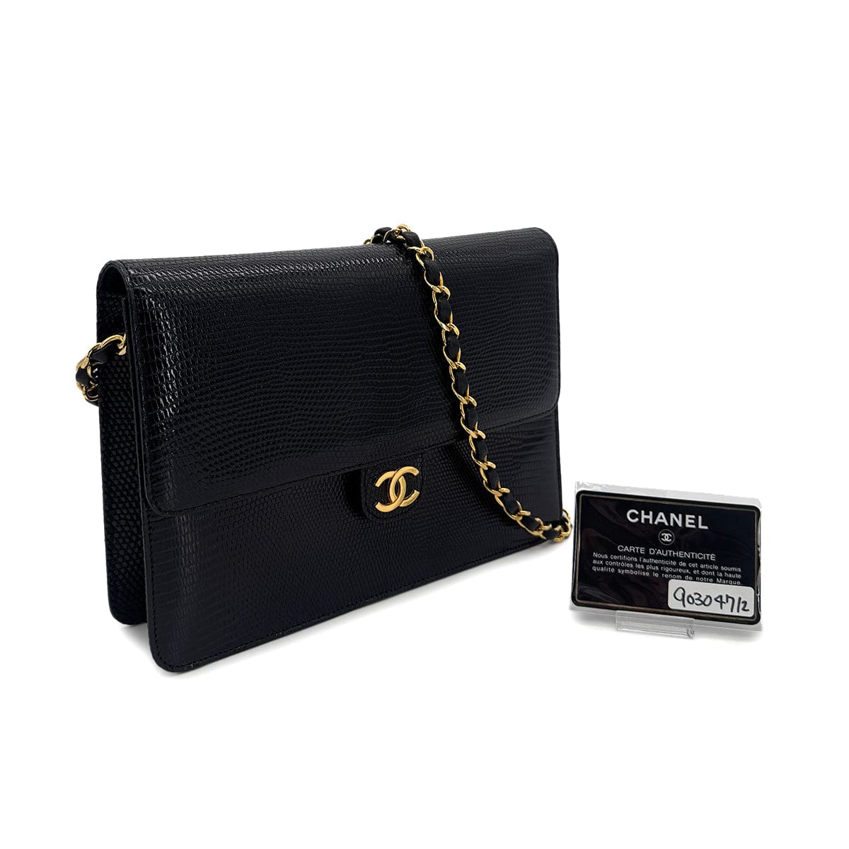 LUXURY PROMISE CHANEL VINTAGE CHAIN SHOULDER BAG BLACK LIZARD 90304712