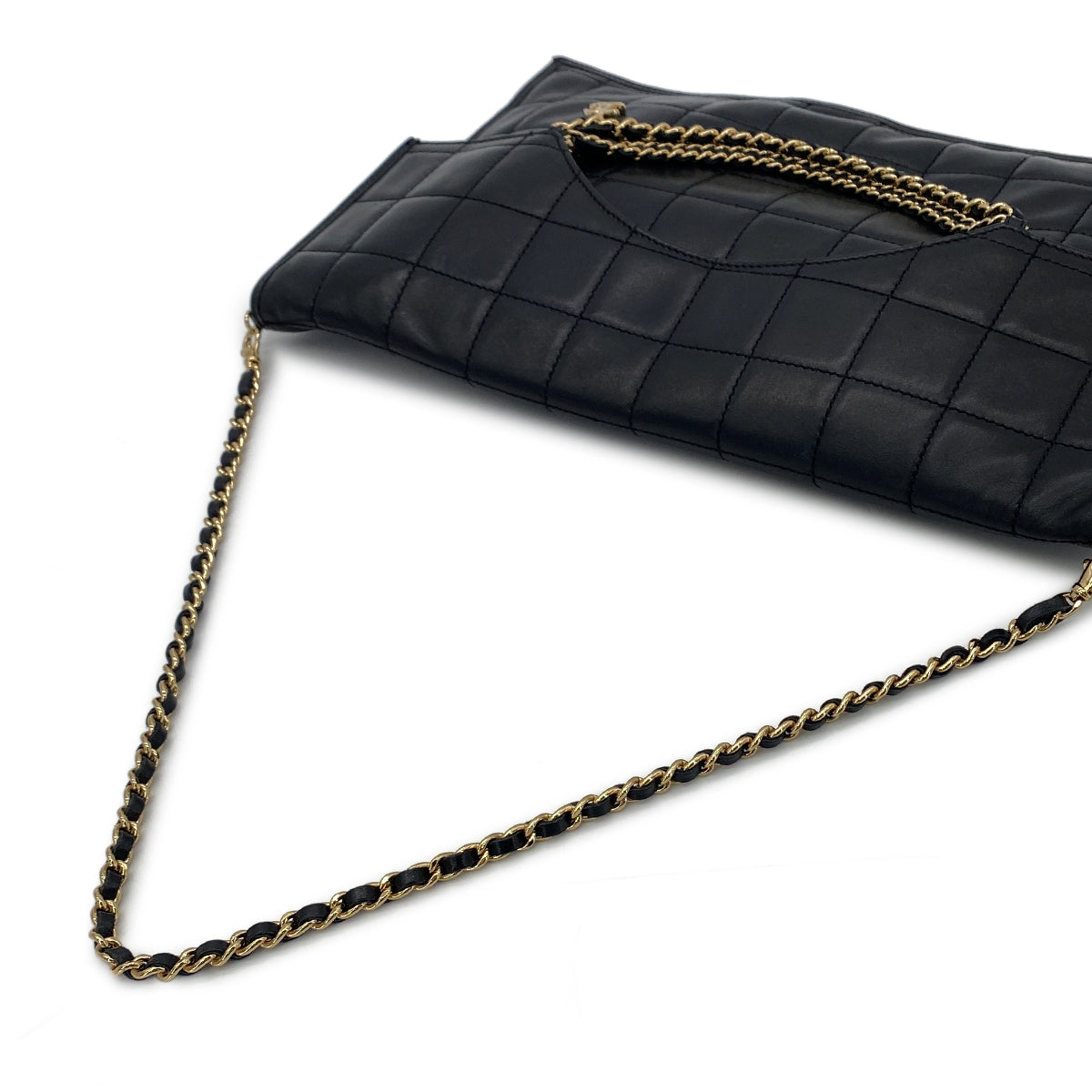 LUXURY PROMISE CHANEL VINTAGE CHOCOLATE BAR CHAIN HAND SHOULDER BAG BLACK LAMB SKIN 90282759