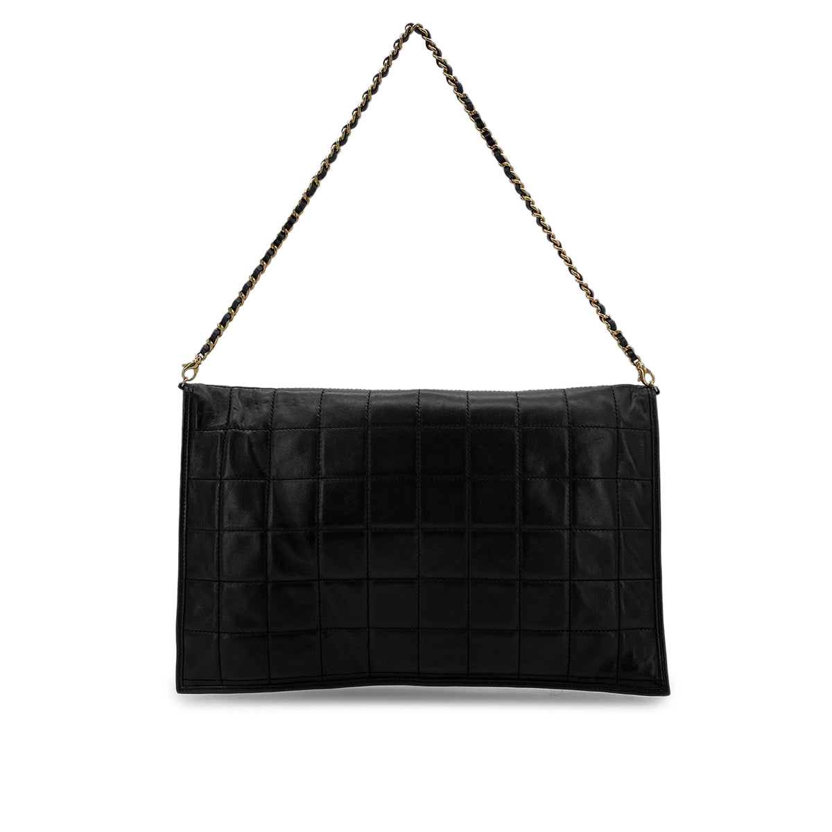 LUXURY PROMISE CHANEL VINTAGE CHOCOLATE BAR CHAIN HAND SHOULDER BAG BLACK LAMB SKIN 90282759