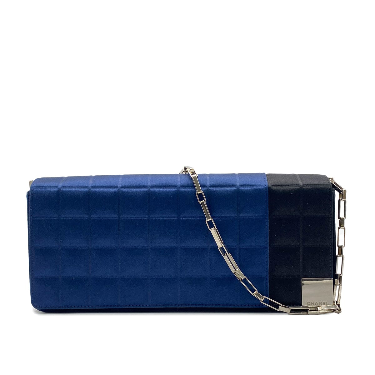 LUXURY PROMISE CHANEL VINTAGE CHOCOLATE BAR CHAIN SHOULDER BAG BLUE BLACK SATIN 90270797