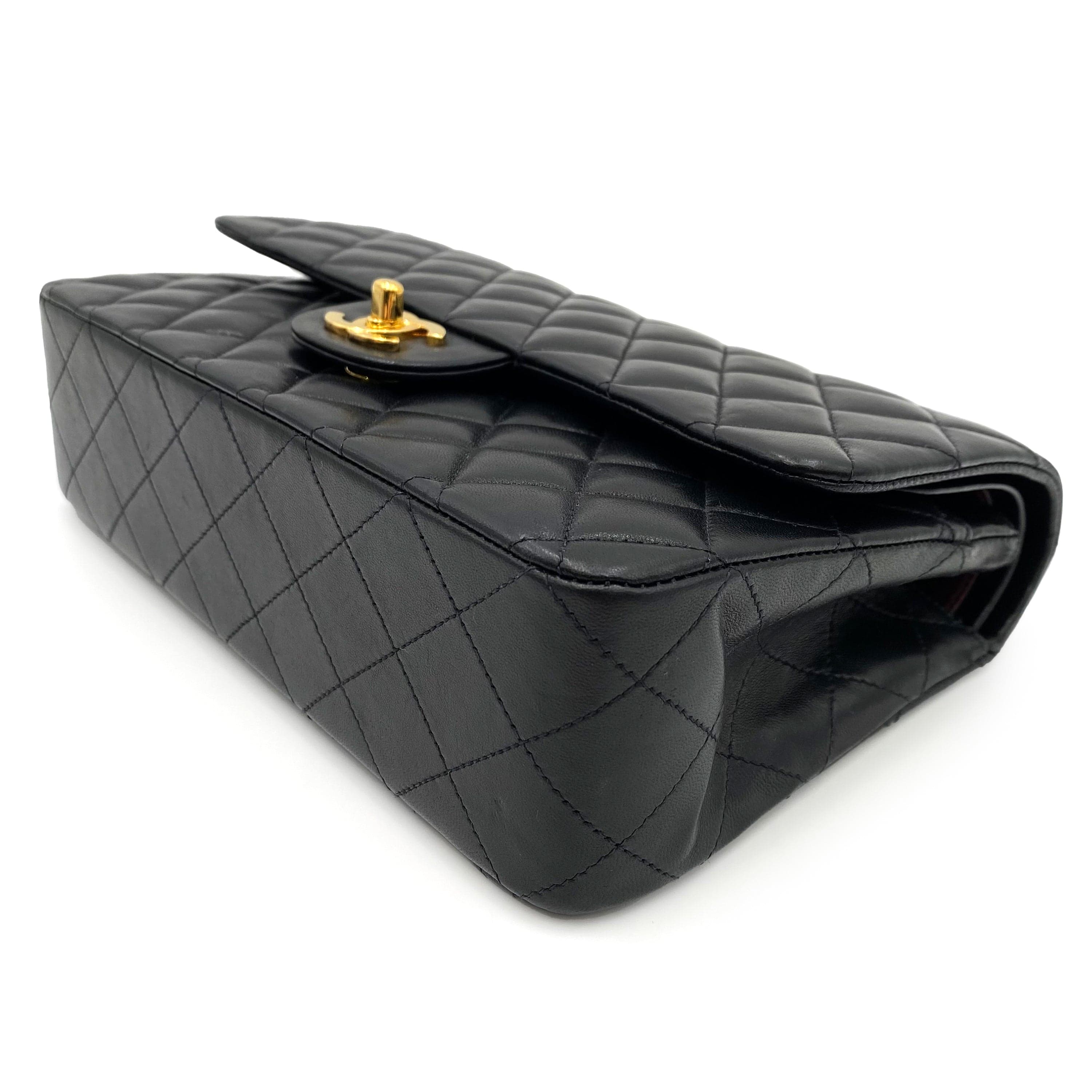 Luxury Promise CHANEL VINTAGE CLASSIC FLAP MEDIUM CHAIN SHOULDER BAG BLACK LAMB SKIN 90233728