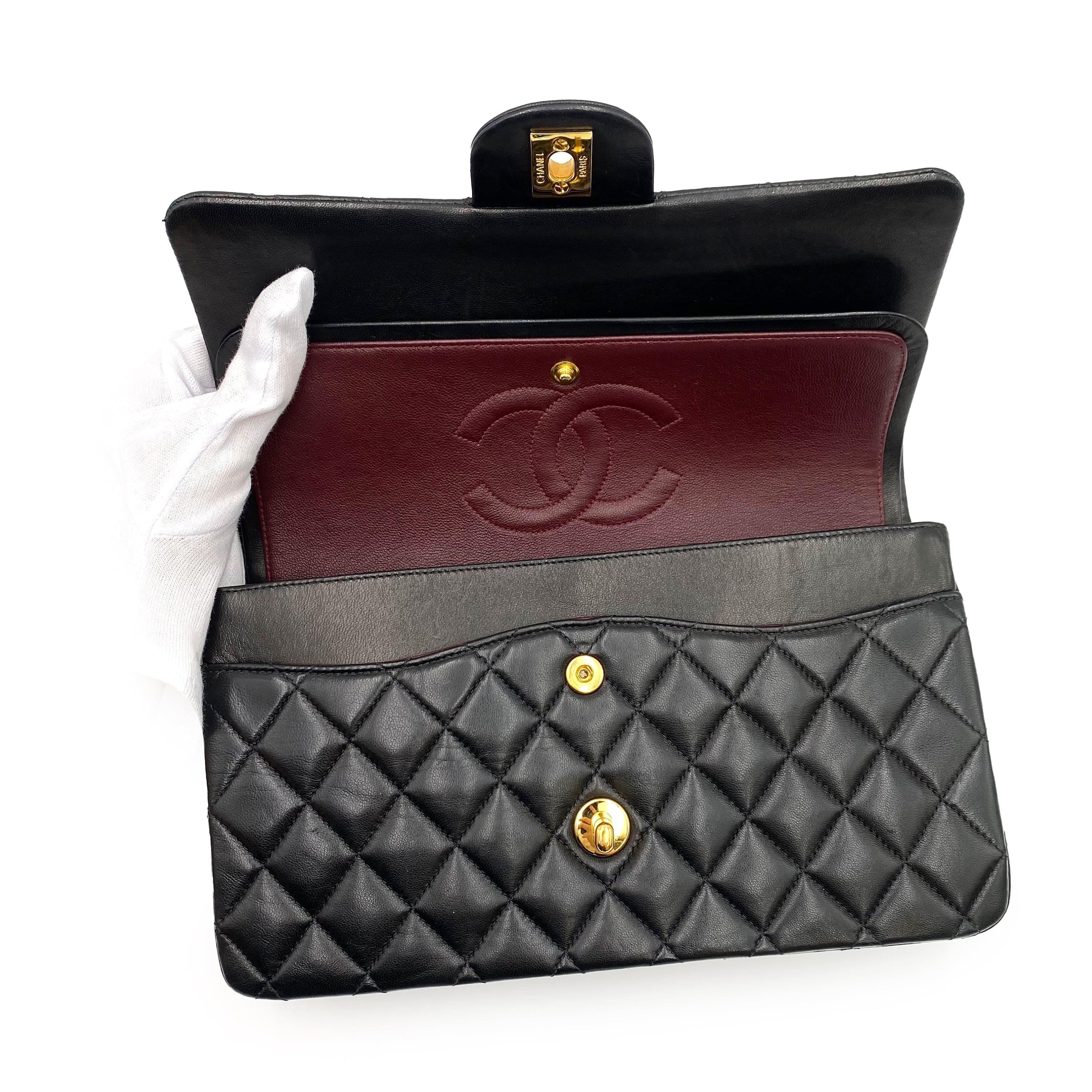 Luxury Promise CHANEL VINTAGE CLASSIC FLAP MEDIUM CHAIN SHOULDER BAG BLACK LAMB SKIN 90233728