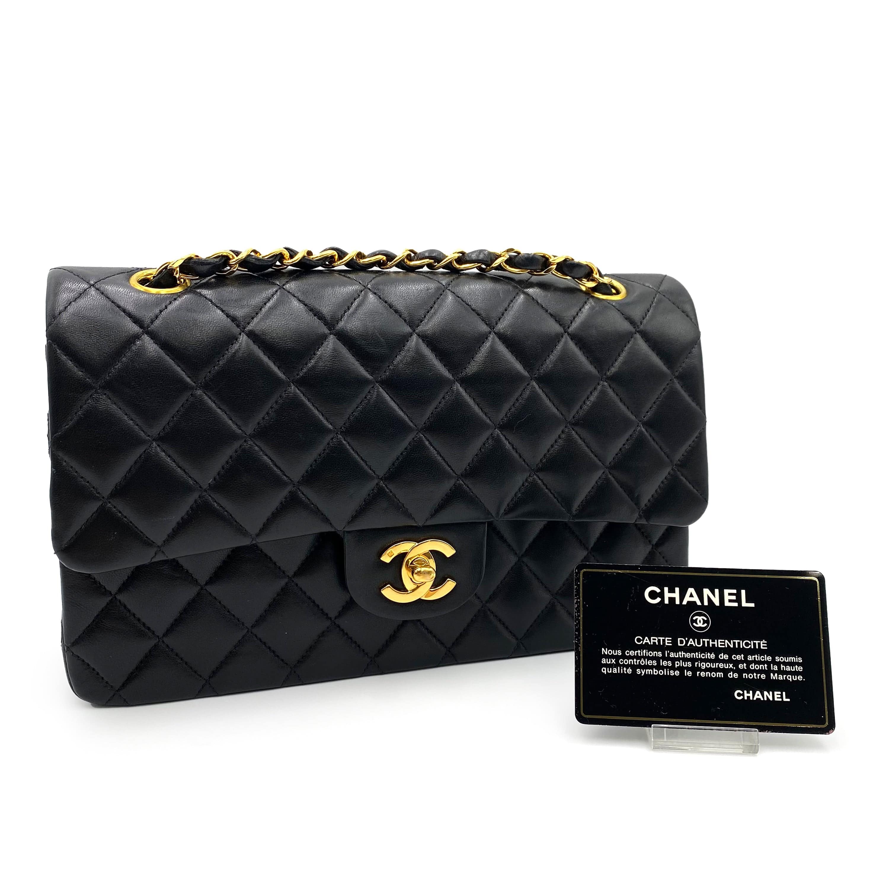 Luxury Promise CHANEL VINTAGE CLASSIC FLAP MEDIUM CHAIN SHOULDER BAG BLACK LAMB SKIN 90233728