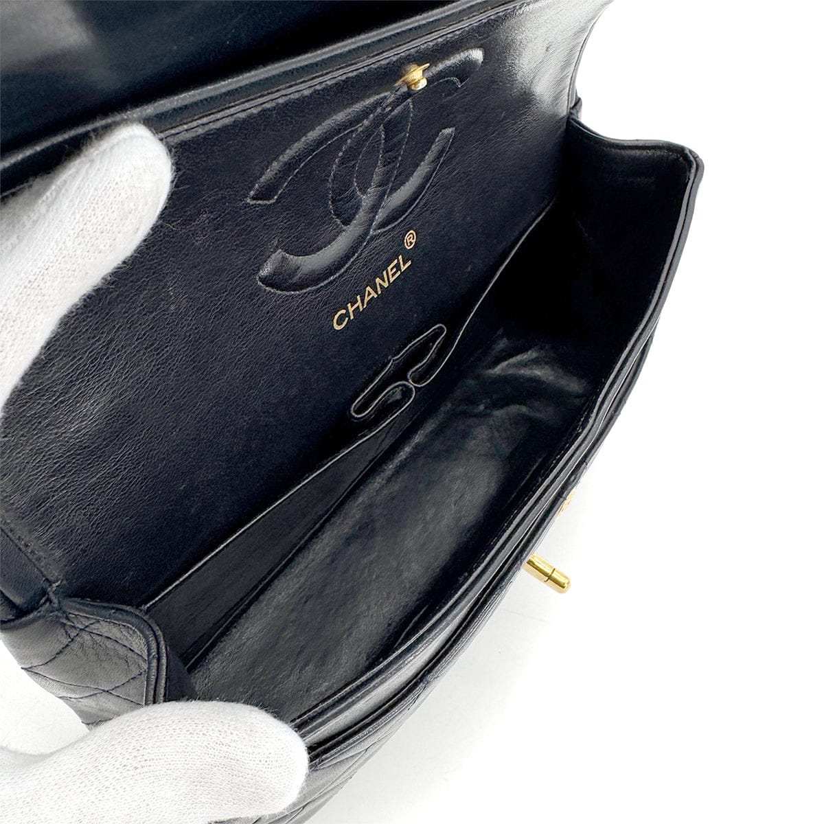 LUXURY PROMISE CHANEL VINTAGE CLASSIC FLAP MEDIUM CHAIN SHOULDER BAG NAVY LAMB SKIN 90269085