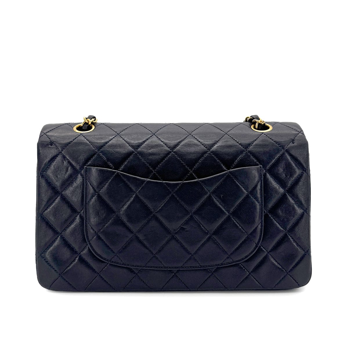 LUXURY PROMISE CHANEL VINTAGE CLASSIC FLAP MEDIUM CHAIN SHOULDER BAG NAVY LAMB SKIN 90269085