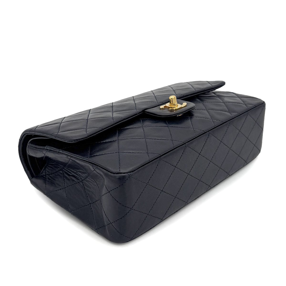 LUXURY PROMISE CHANEL VINTAGE CLASSIC FLAP MEDIUM CHAIN SHOULDER BAG NAVY LAMB SKIN 90269085