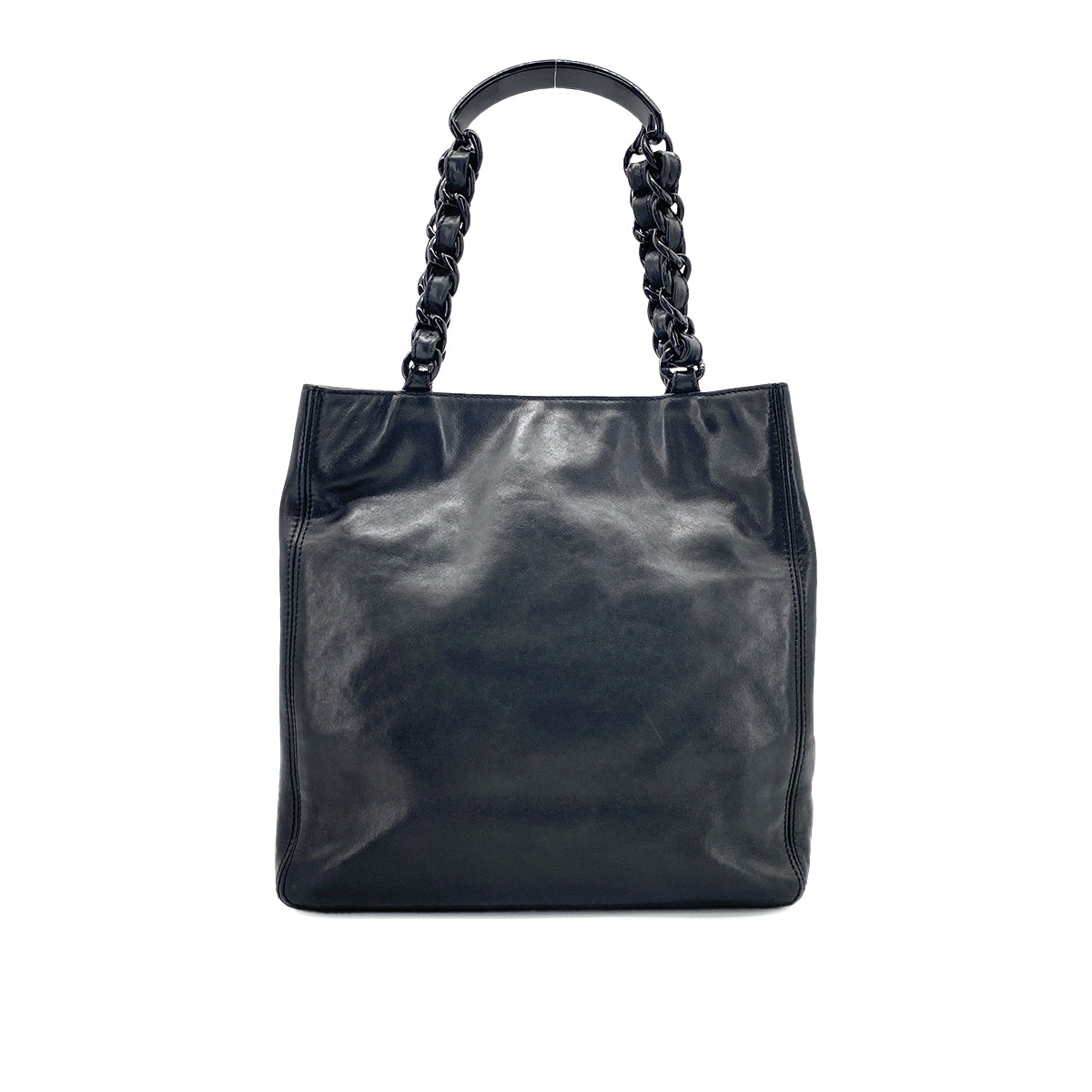 LUXURY PROMISE CHANEL VINTAGE COCOMARK PLASTIC CHAIN TOTE BAG BLACK LAMB SKIN 90274466
