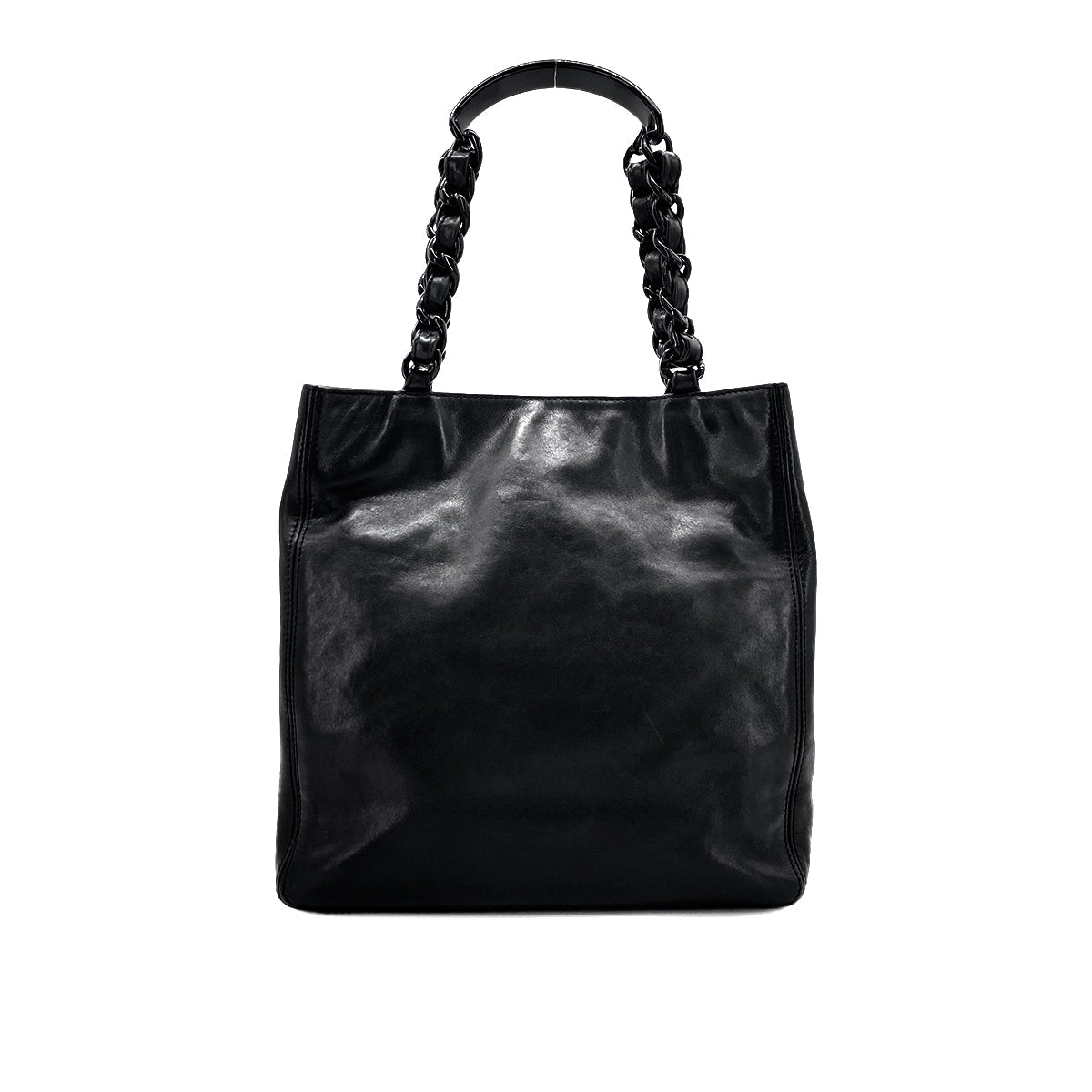 LUXURY PROMISE CHANEL VINTAGE COCOMARK PLASTIC CHAIN TOTE BAG BLACK LAMB SKIN 90274466