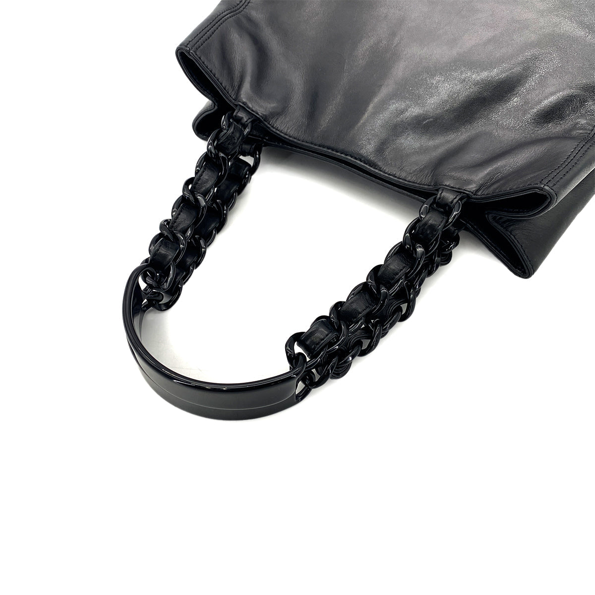 LUXURY PROMISE CHANEL VINTAGE COCOMARK PLASTIC CHAIN TOTE BAG BLACK LAMB SKIN 90274466