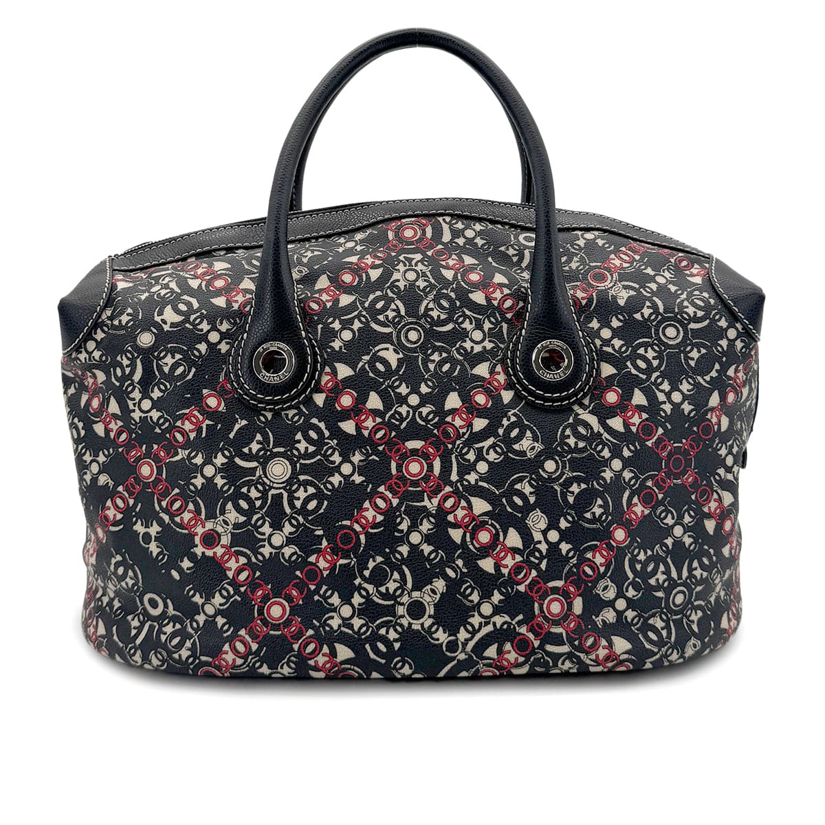 LUXURY PROMISE CHANEL VINTAGE COCOTRAVEL BOSTON BAG BLACK RED WHITE LEATHER 90281255