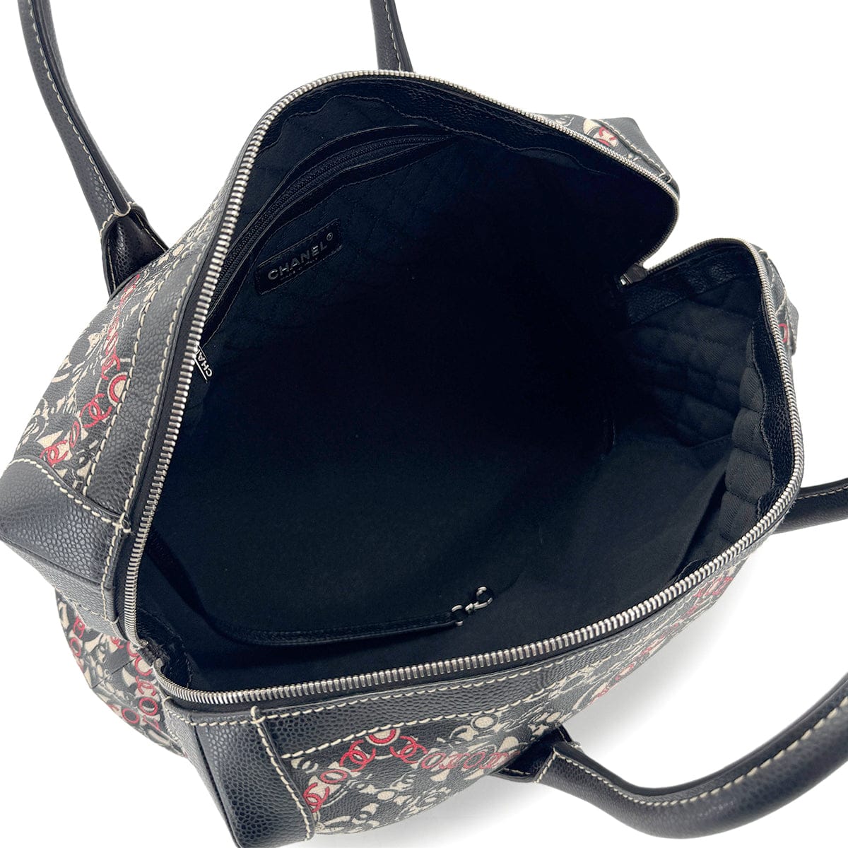 LUXURY PROMISE CHANEL VINTAGE COCOTRAVEL BOSTON BAG BLACK RED WHITE LEATHER 90281255