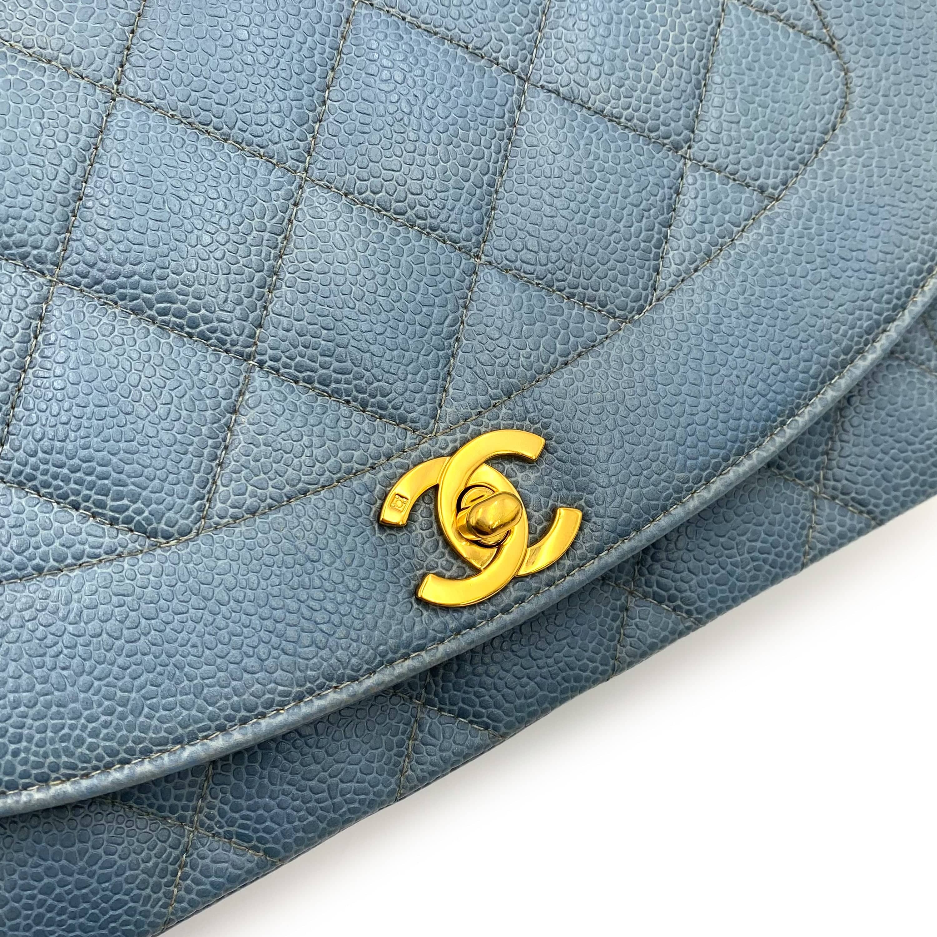 LUXURY PROMISE CHANEL VINTAGE DIANA MEDIUM CHAIN SHOULDER BAG BLUE CAVIAR SKIN 90229354