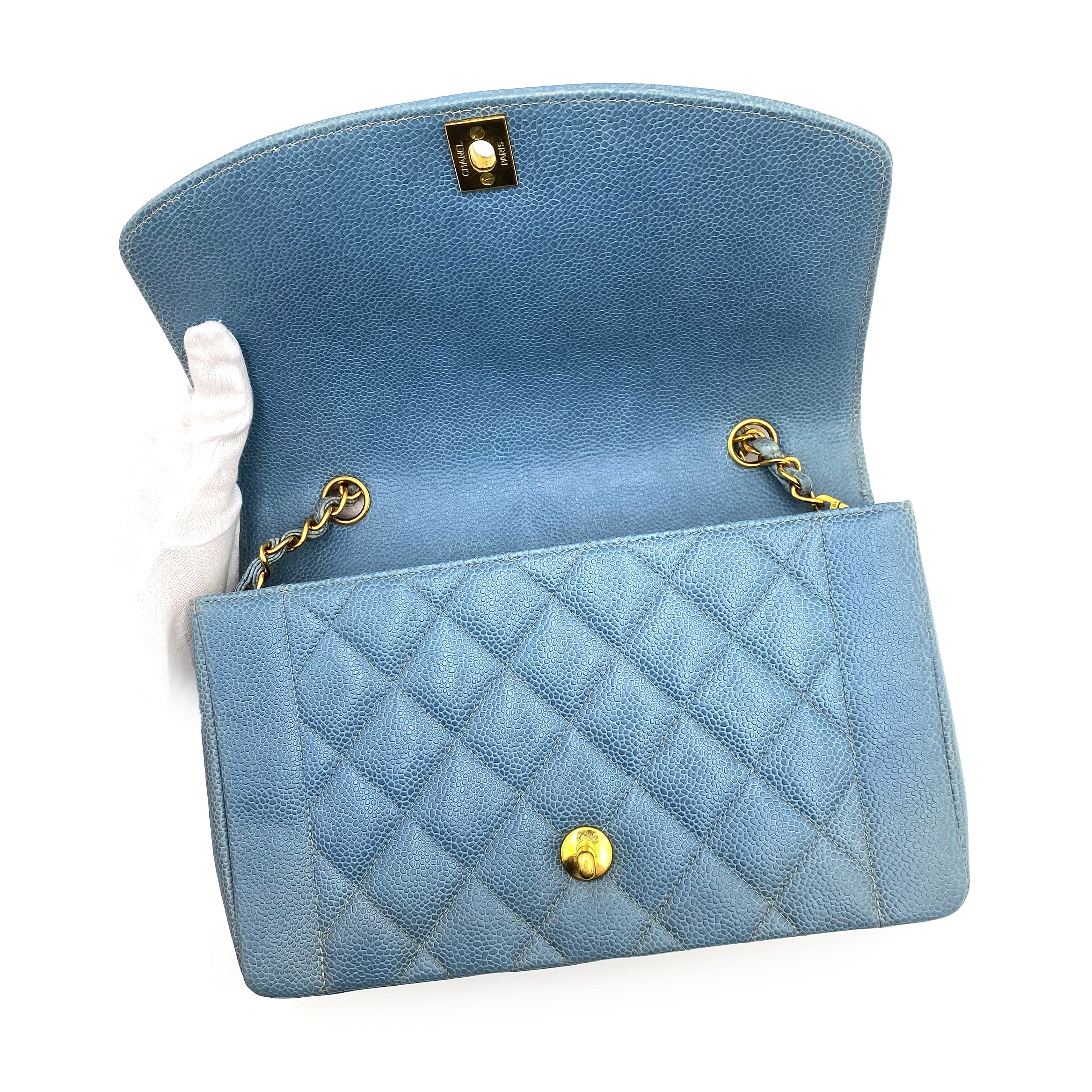 LUXURY PROMISE CHANEL VINTAGE DIANA MEDIUM CHAIN SHOULDER BAG BLUE CAVIAR SKIN 90229354