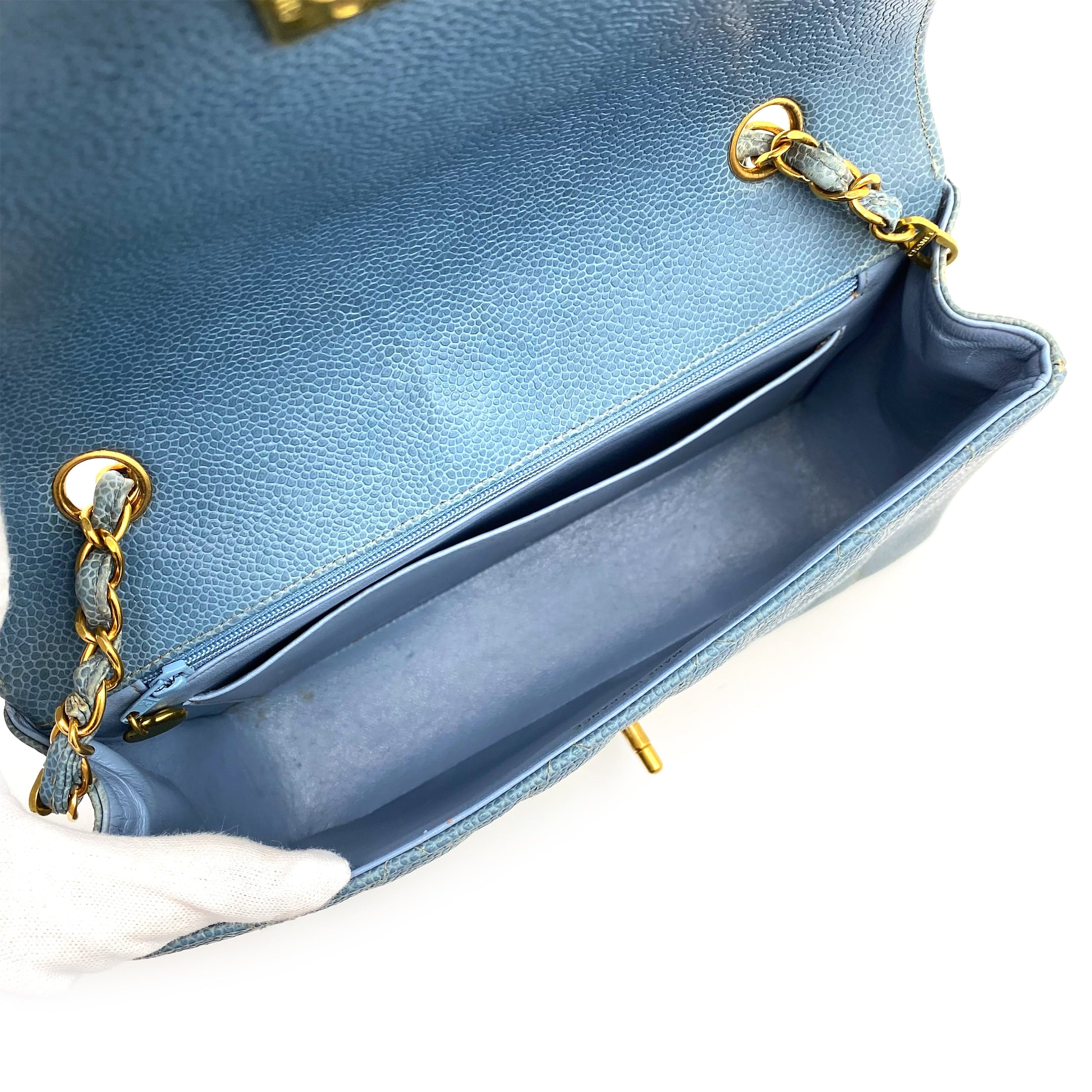 LUXURY PROMISE CHANEL VINTAGE DIANA MEDIUM CHAIN SHOULDER BAG BLUE CAVIAR SKIN 90229354