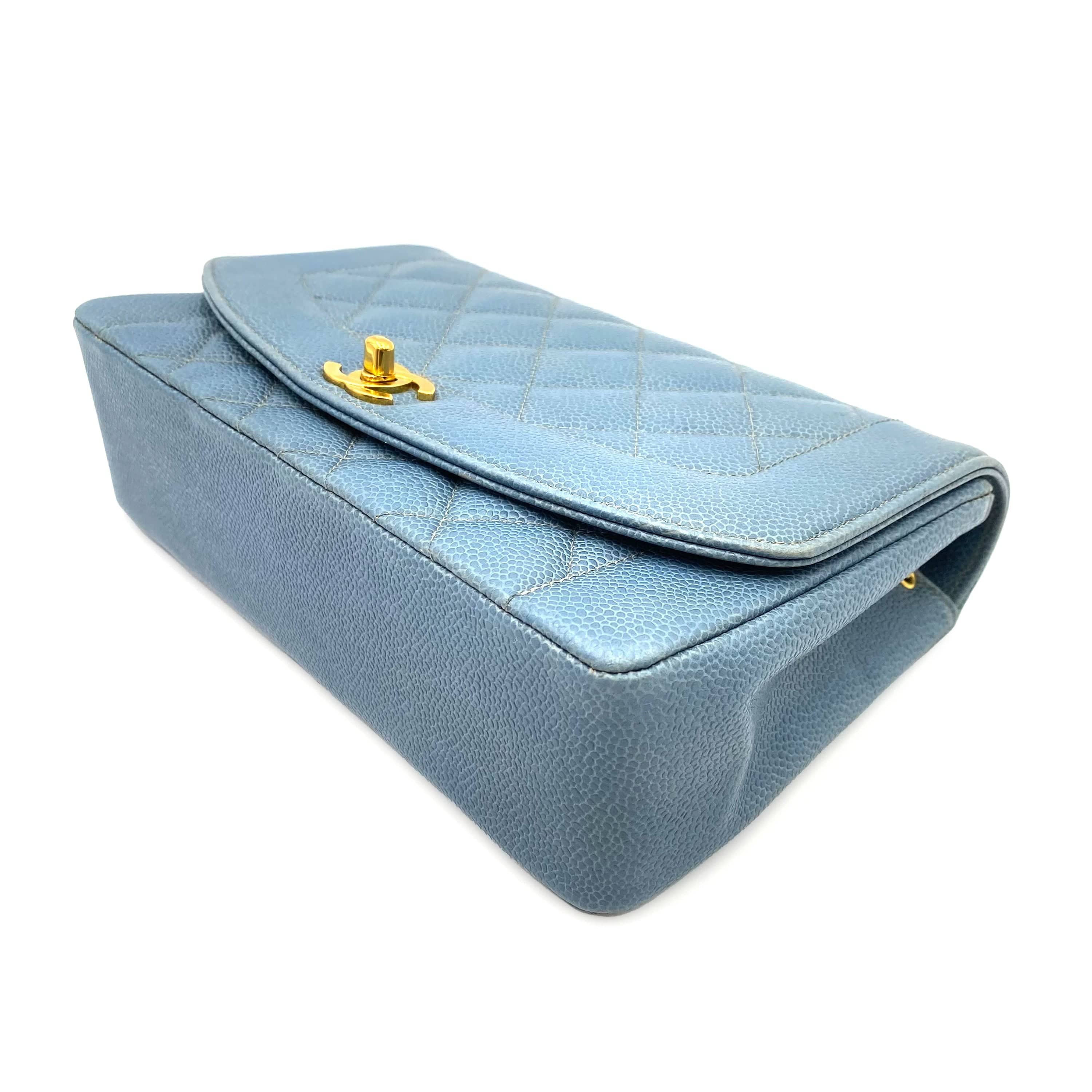 LUXURY PROMISE CHANEL VINTAGE DIANA MEDIUM CHAIN SHOULDER BAG BLUE CAVIAR SKIN 90229354