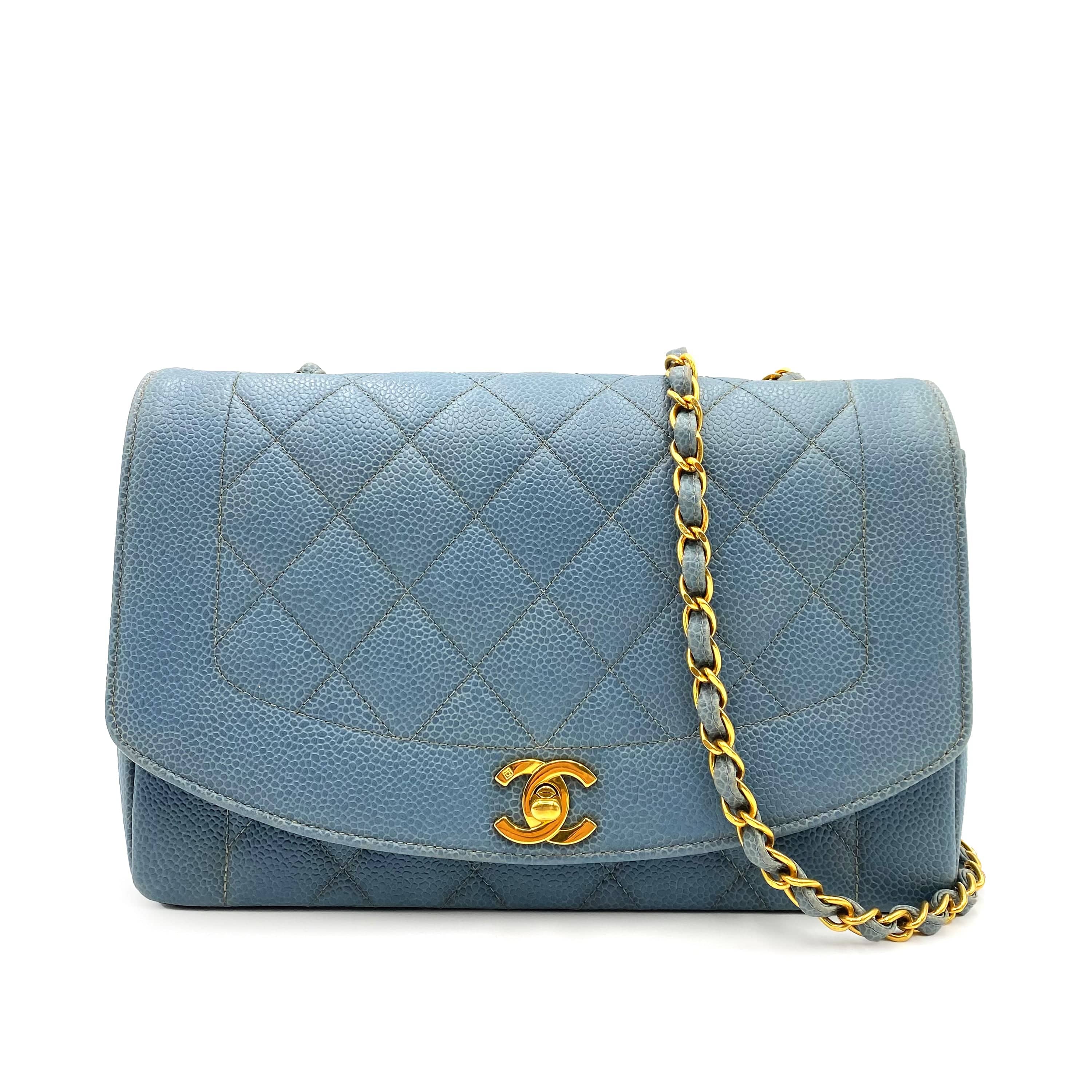 LUXURY PROMISE CHANEL VINTAGE DIANA MEDIUM CHAIN SHOULDER BAG BLUE CAVIAR SKIN 90229354