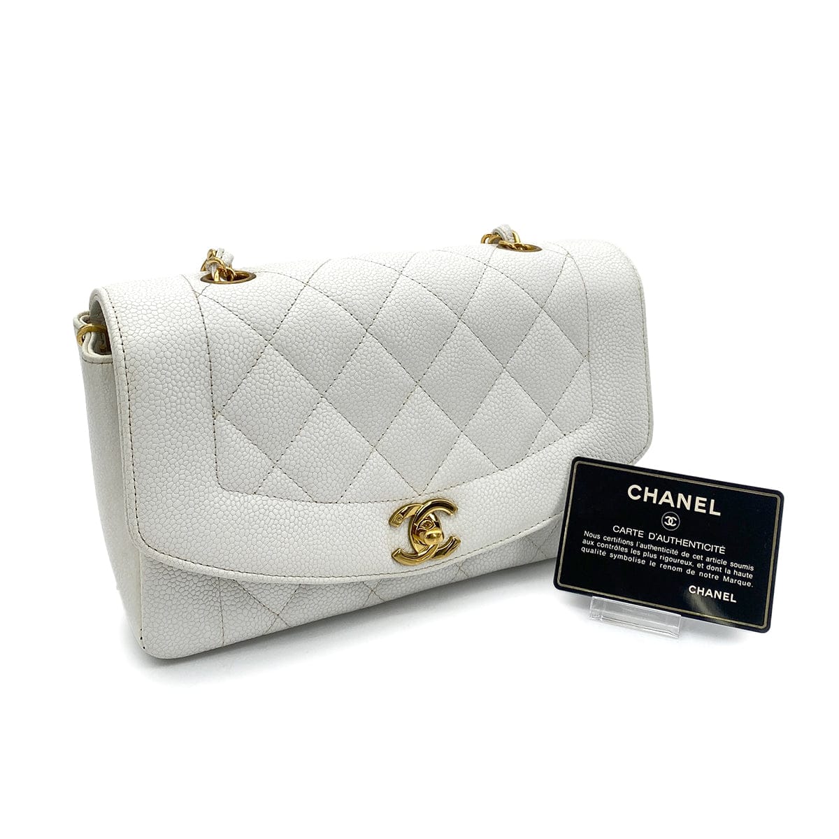 LUXURY PROMISE CHANEL VINTAGE DIANA SMALL CHAIN SHOULDER BAG WHITE CAVIAR SKIN 90261574