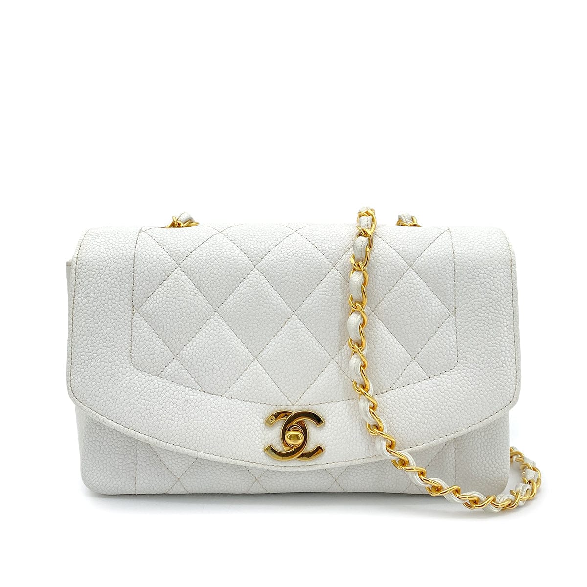 LUXURY PROMISE CHANEL VINTAGE DIANA SMALL CHAIN SHOULDER BAG WHITE CAVIAR SKIN 90261574