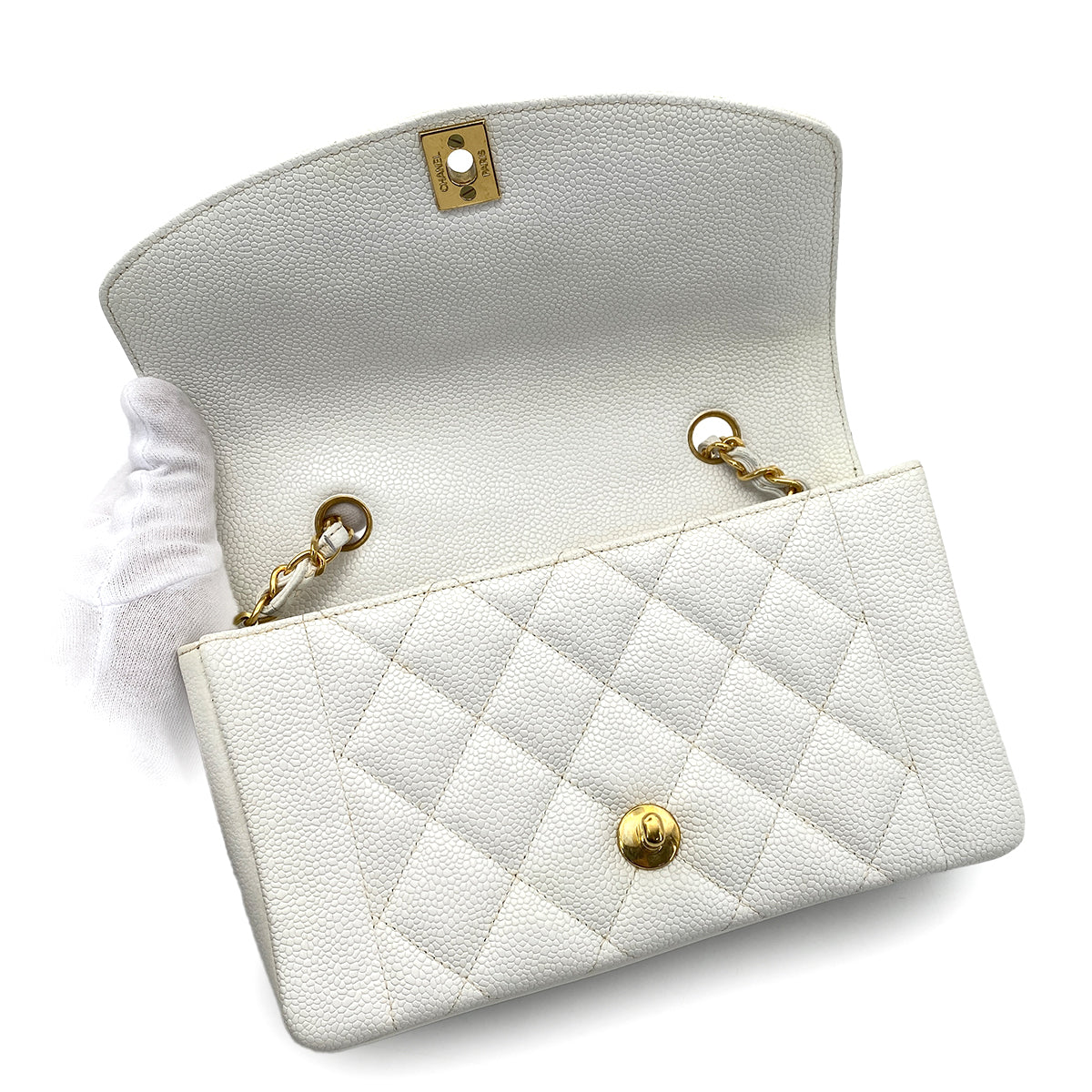 LUXURY PROMISE CHANEL VINTAGE DIANA SMALL CHAIN SHOULDER BAG WHITE CAVIAR SKIN 90261574
