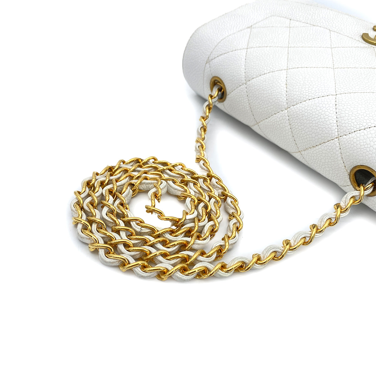 LUXURY PROMISE CHANEL VINTAGE DIANA SMALL CHAIN SHOULDER BAG WHITE CAVIAR SKIN 90261574