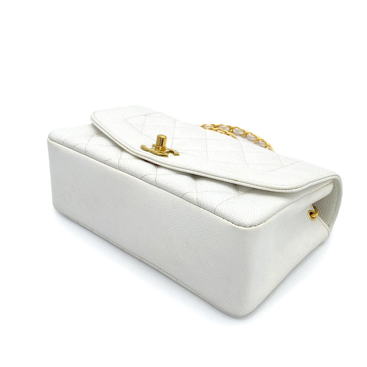 LUXURY PROMISE CHANEL VINTAGE DIANA SMALL CHAIN SHOULDER BAG WHITE CAVIAR SKIN 90261574