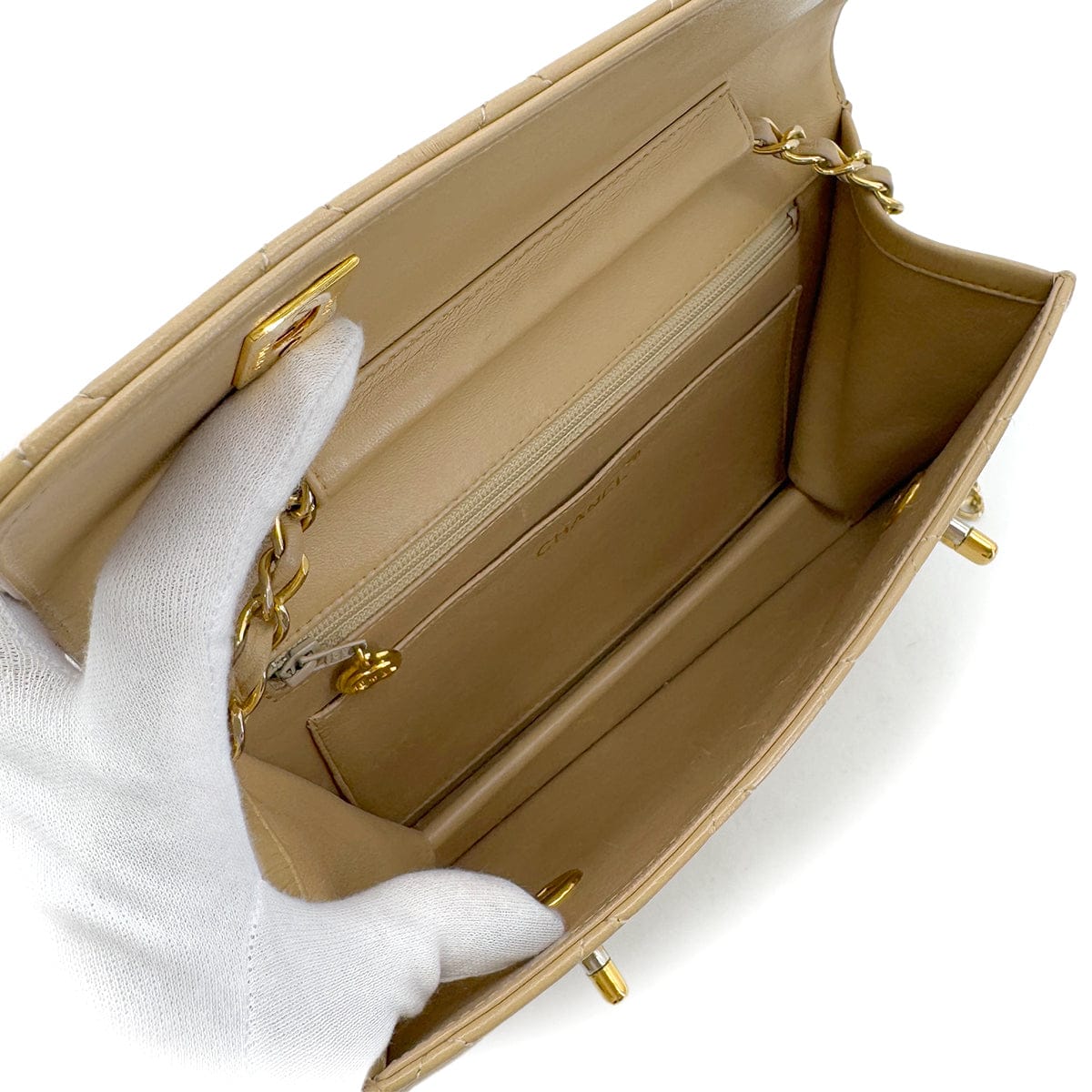 LUXURY PROMISE CHANEL VINTAGE DOUBLE TURN LOCK MATELASSE CHAIN SHOULDER HAND BAG BEIGE LAMB SKIN 90284883