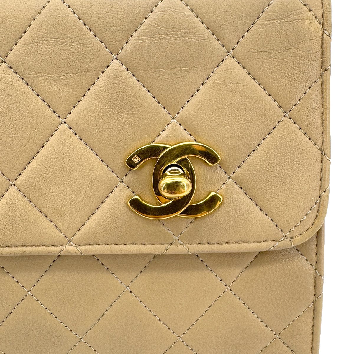 LUXURY PROMISE CHANEL VINTAGE DOUBLE TURN LOCK MATELASSE CHAIN SHOULDER HAND BAG BEIGE LAMB SKIN 90284883
