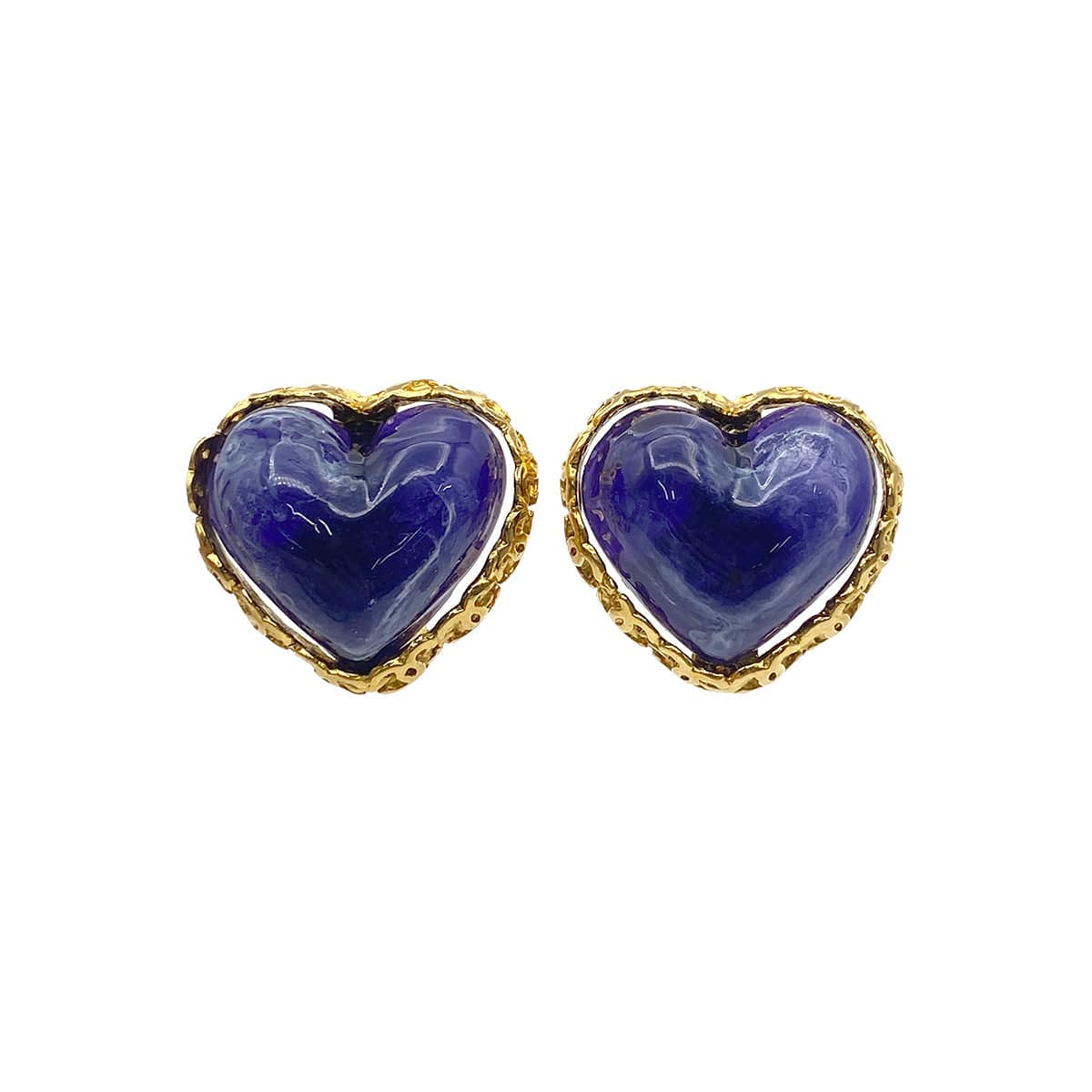 LUXURY PROMISE CHANEL VINTAGE EARRINGS HEART STONE BLUE ACCESSORY 28 90271946