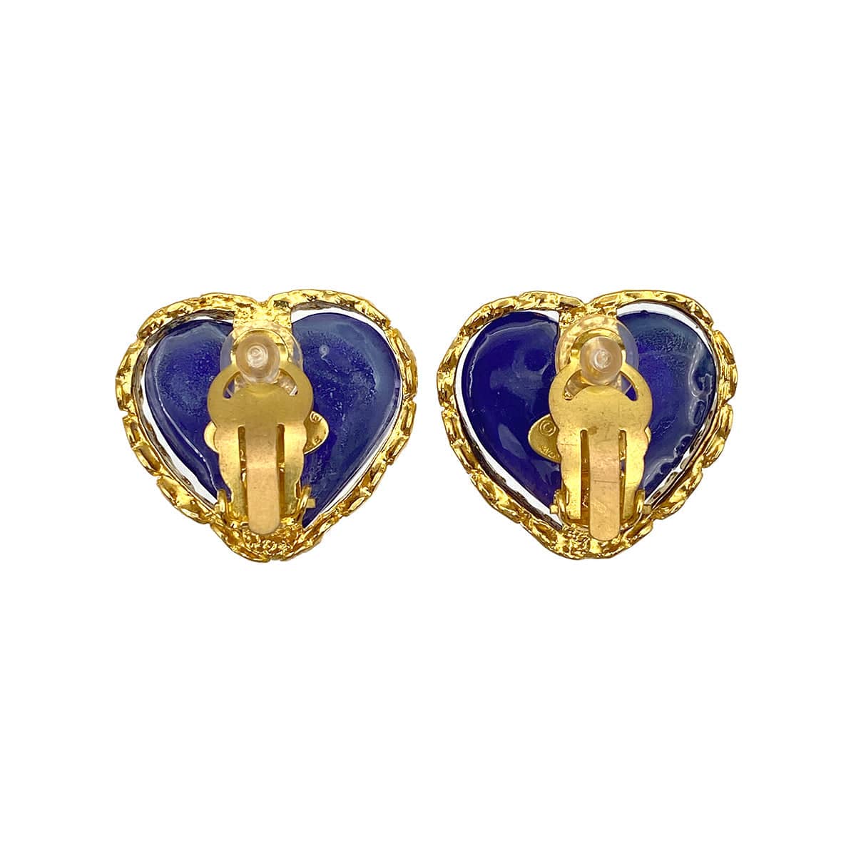 LUXURY PROMISE CHANEL VINTAGE EARRINGS HEART STONE BLUE ACCESSORY 28 90271946