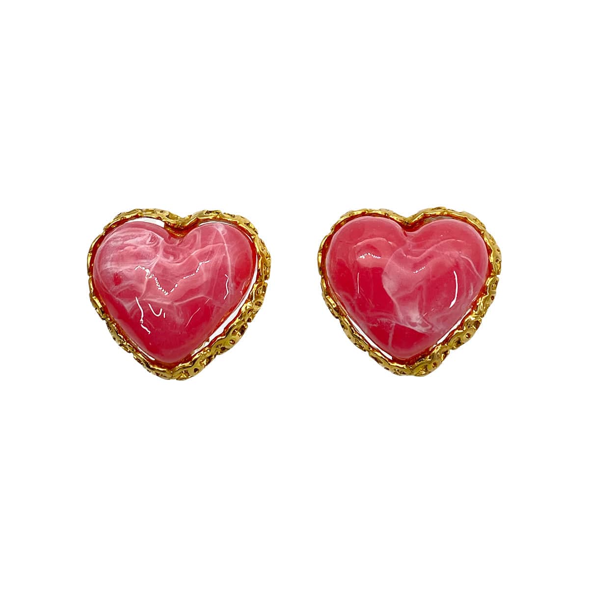 LUXURY PROMISE CHANEL VINTAGE EARRINGS HEART STONE PINK ACCESSORY 28 90259614