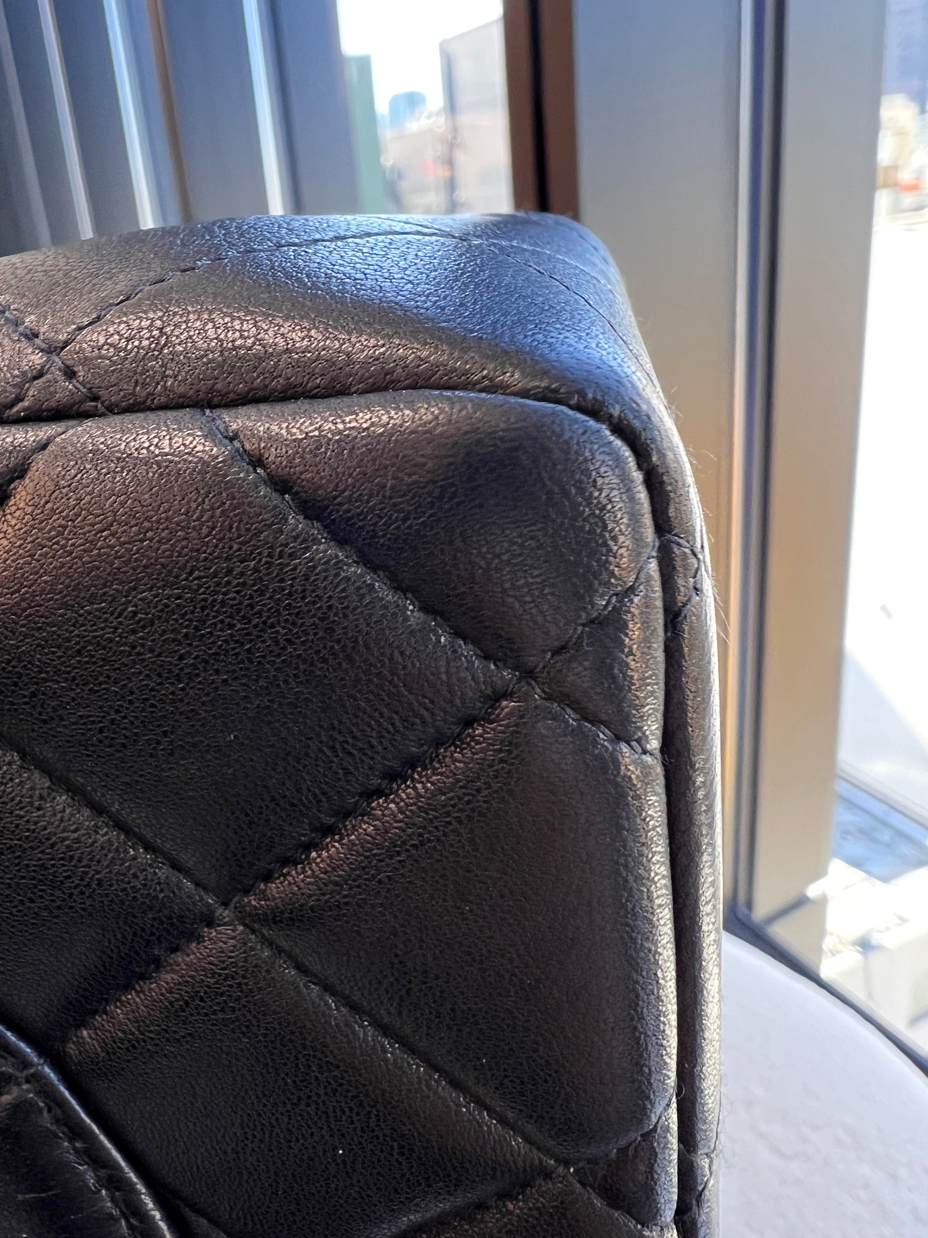 Luxury Promise CHANEL VINTAGE JUMBO MATELASSE 30 CHAIN SHOULDER BAG BLACK LAMB SKIN 90304702