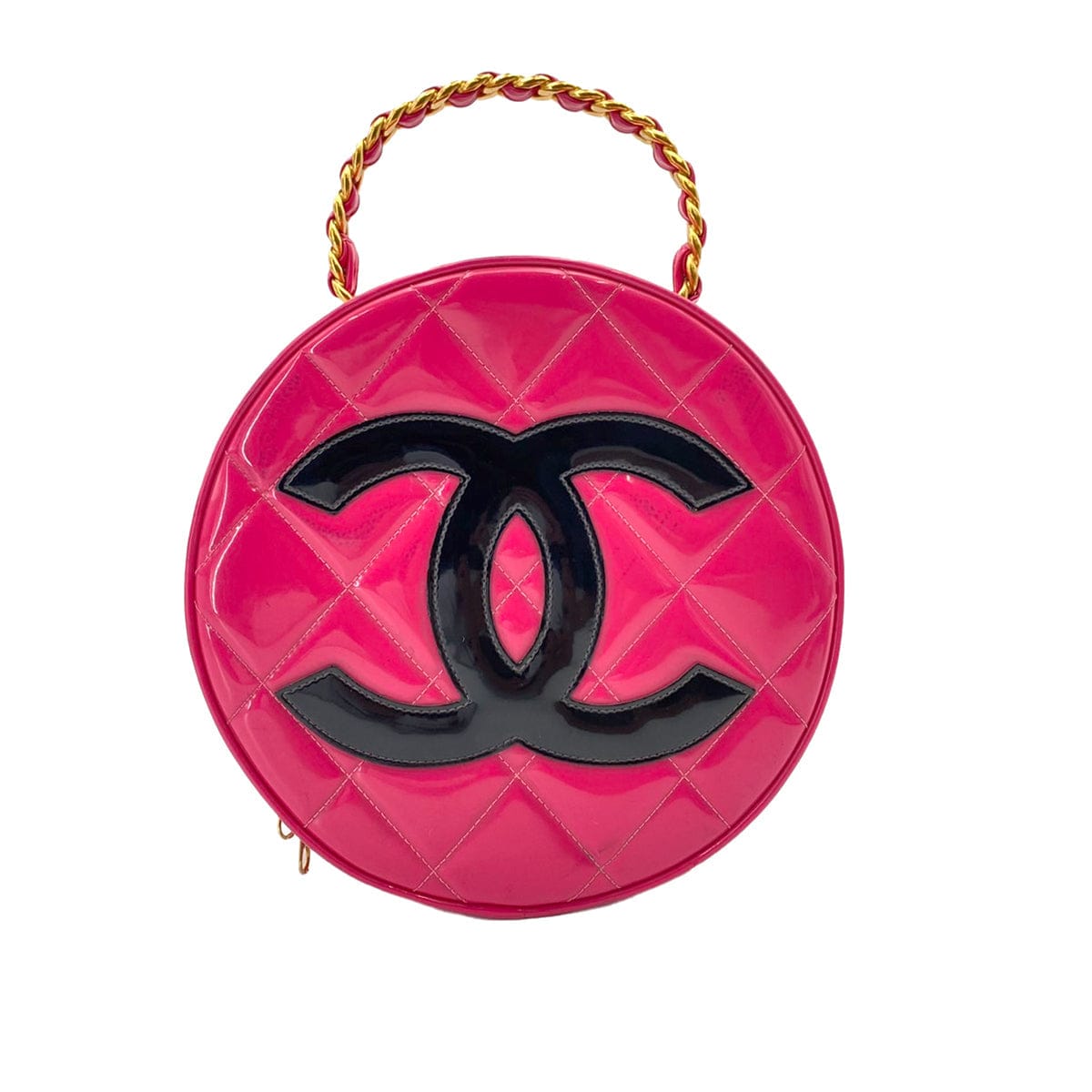 LUXURY PROMISE CHANEL VINTAGE MATELASSE ROUND VANITY HAND BAG PINK ENAMEL 90242651