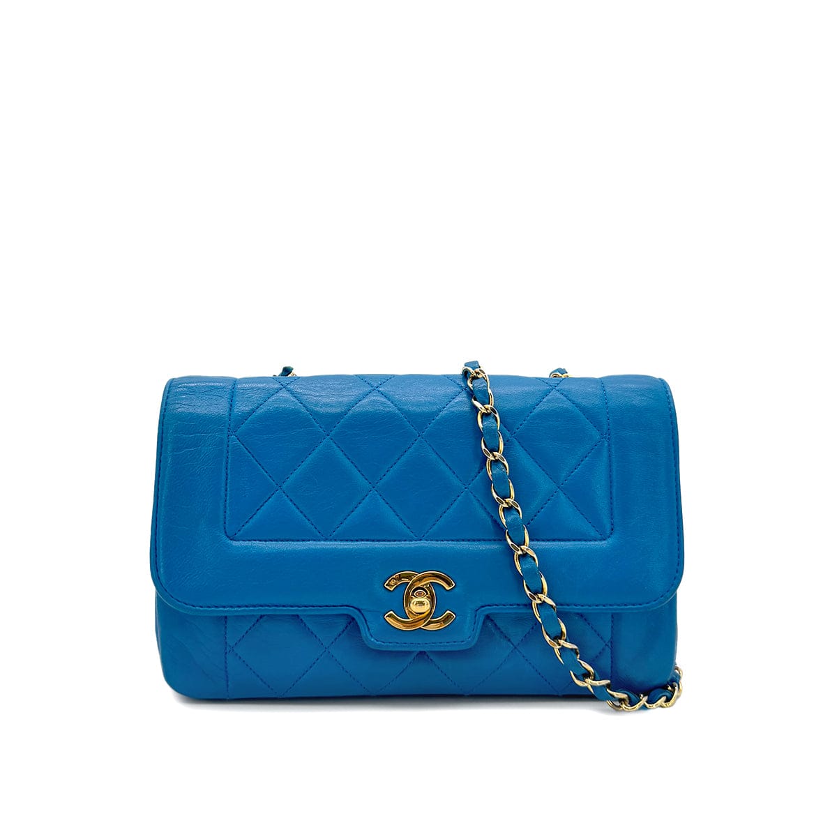 LUXURY PROMISE CHANEL VINTAGE MATELASSE SMALL CHAIN SHOULDER BAG BLUE LAMB SKIN 90284154