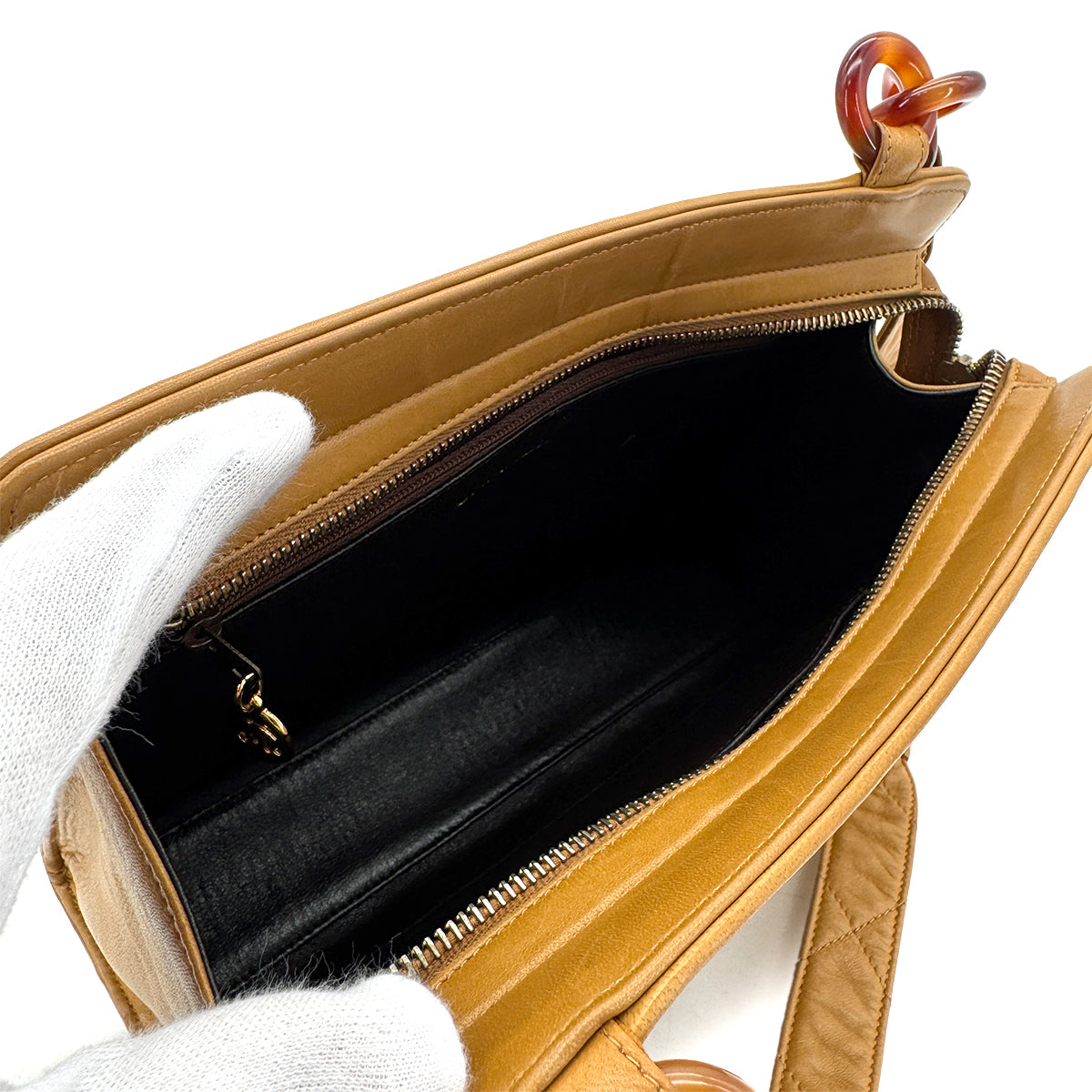 LUXURY PROMISE CHANEL VINTAGE MATELASSE TORTOISESHELL CHAIN SHOULDER BAG BEIGE LAMB SKIN 90286567