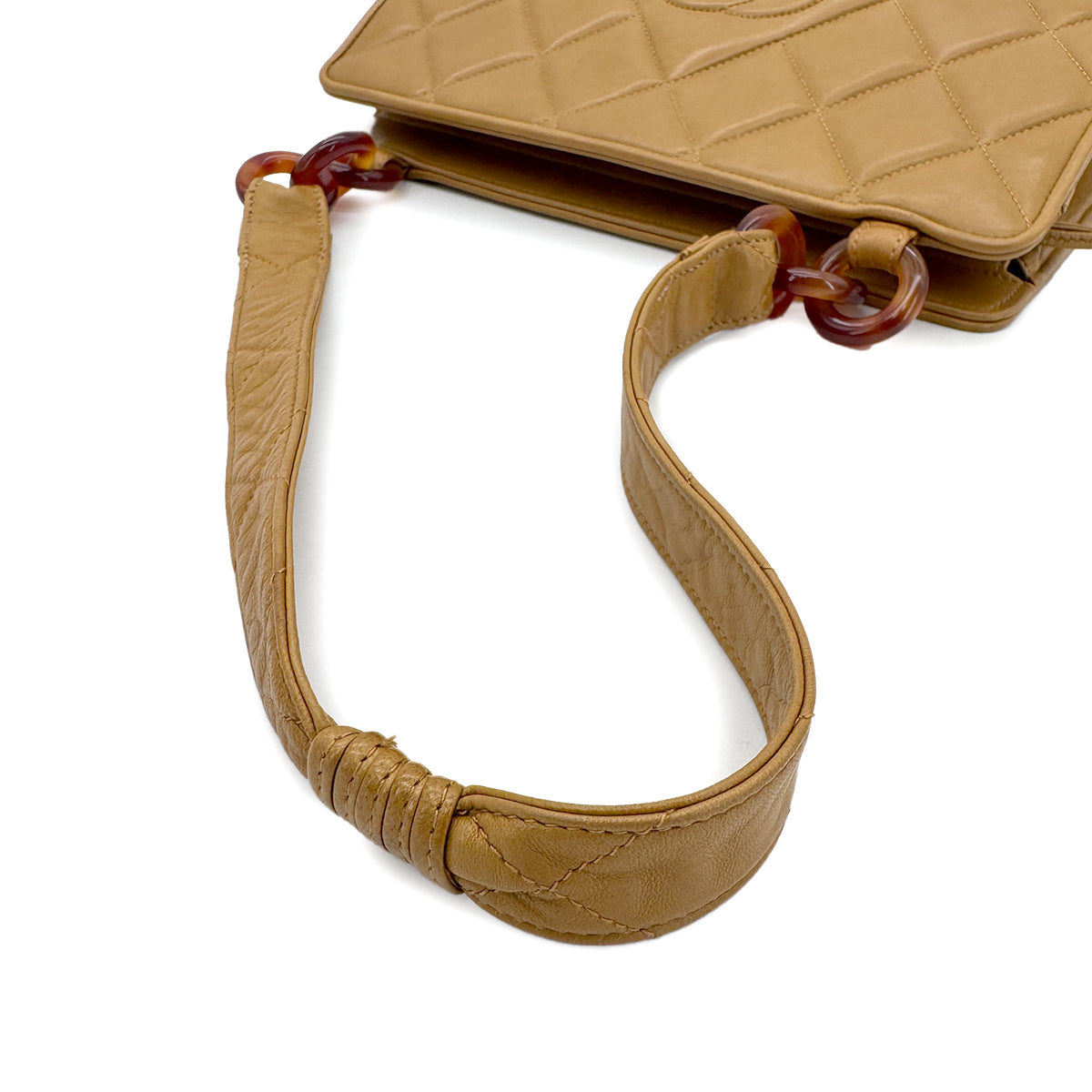 LUXURY PROMISE CHANEL VINTAGE MATELASSE TORTOISESHELL CHAIN SHOULDER BAG BEIGE LAMB SKIN 90286567
