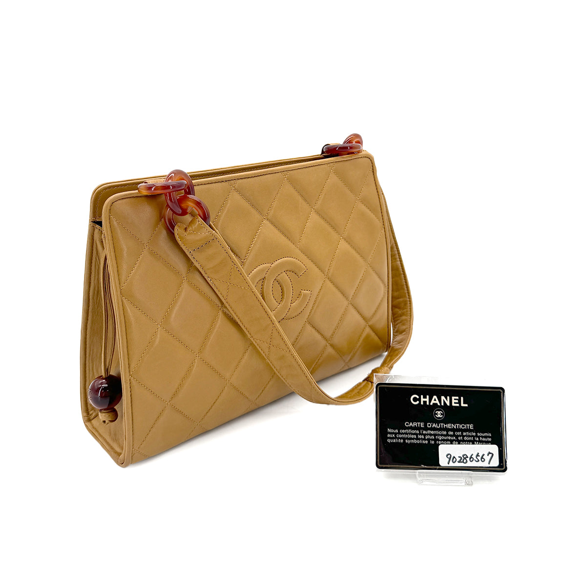 LUXURY PROMISE CHANEL VINTAGE MATELASSE TORTOISESHELL CHAIN SHOULDER BAG BEIGE LAMB SKIN 90286567