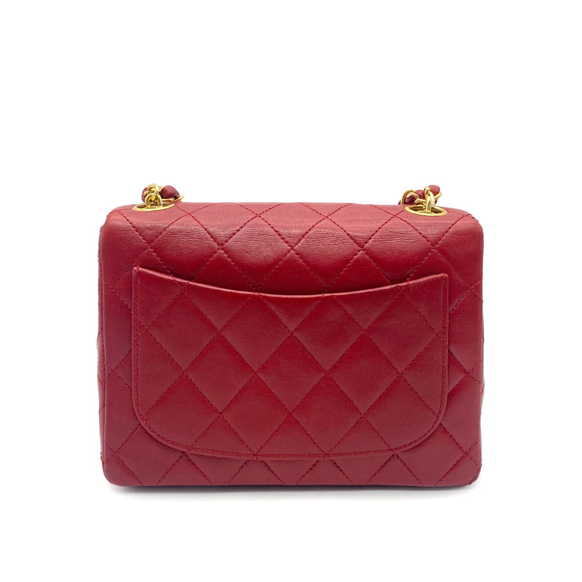 LUXURY PROMISE CHANEL VINTAGE MINI SQUARE 17 CHAIN HAND BAG RED LAMB SKIN 90260487