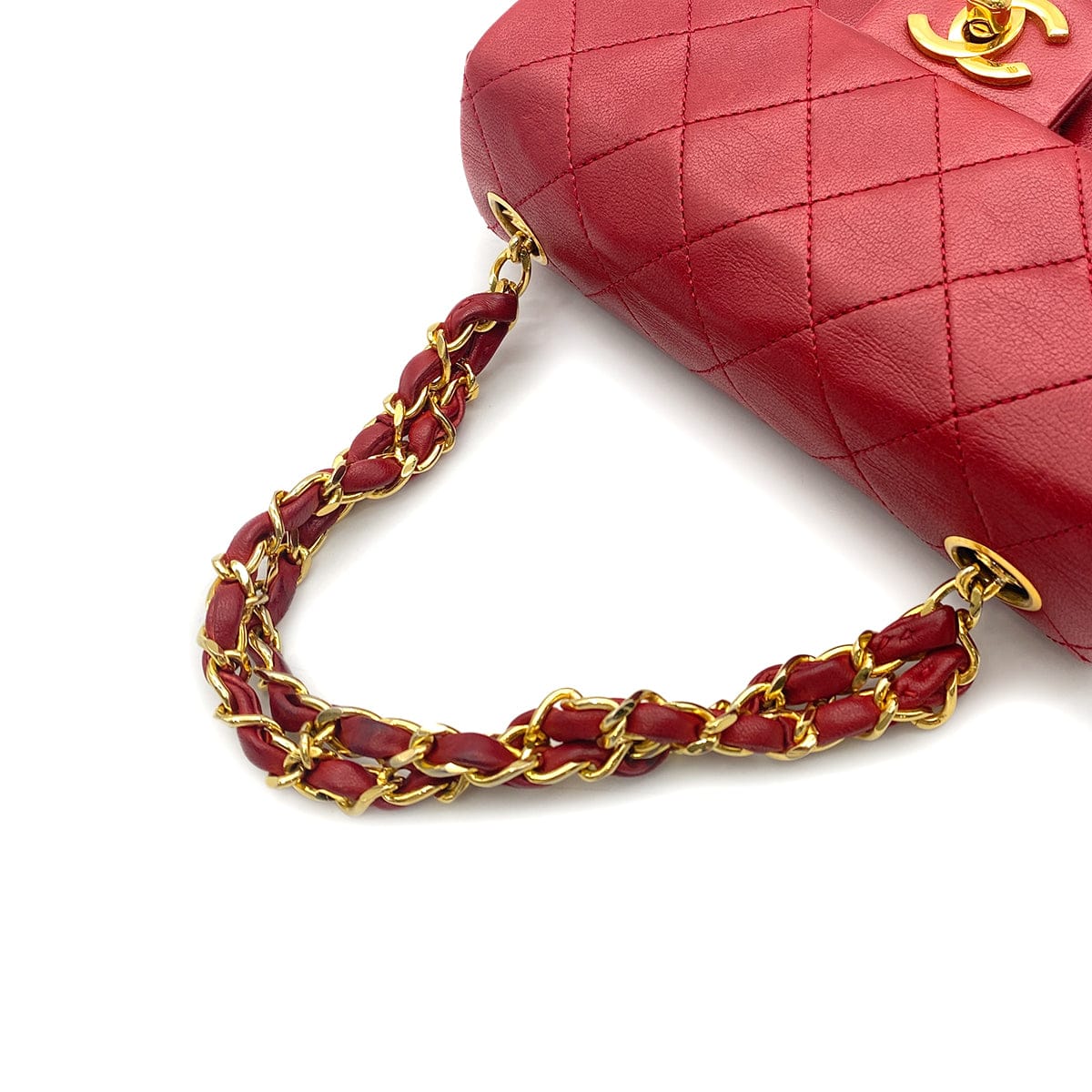 LUXURY PROMISE CHANEL VINTAGE MINI SQUARE 17 CHAIN HAND BAG RED LAMB SKIN 90260487